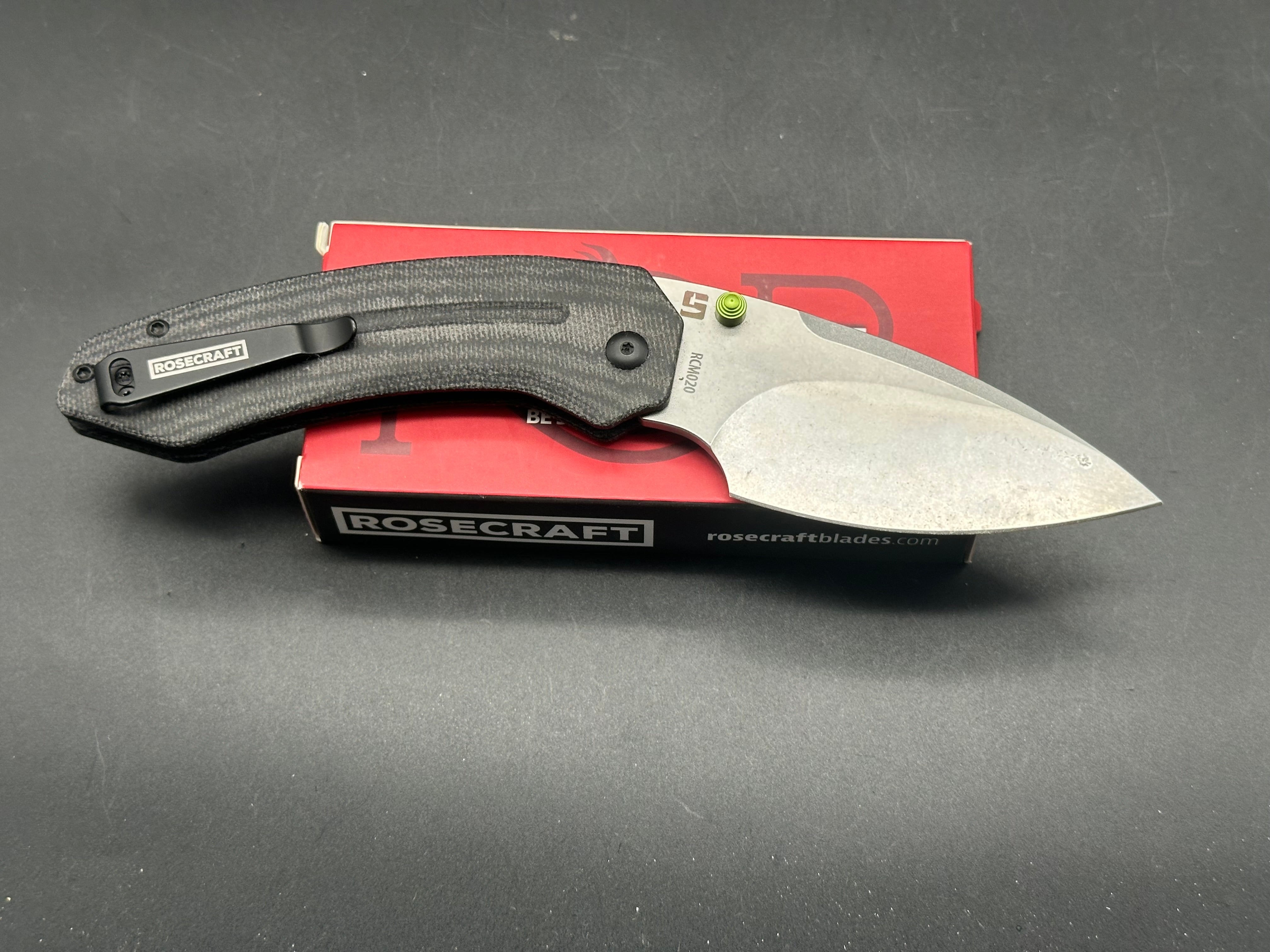 RoseCraft Blades Bowfin button lock micarta