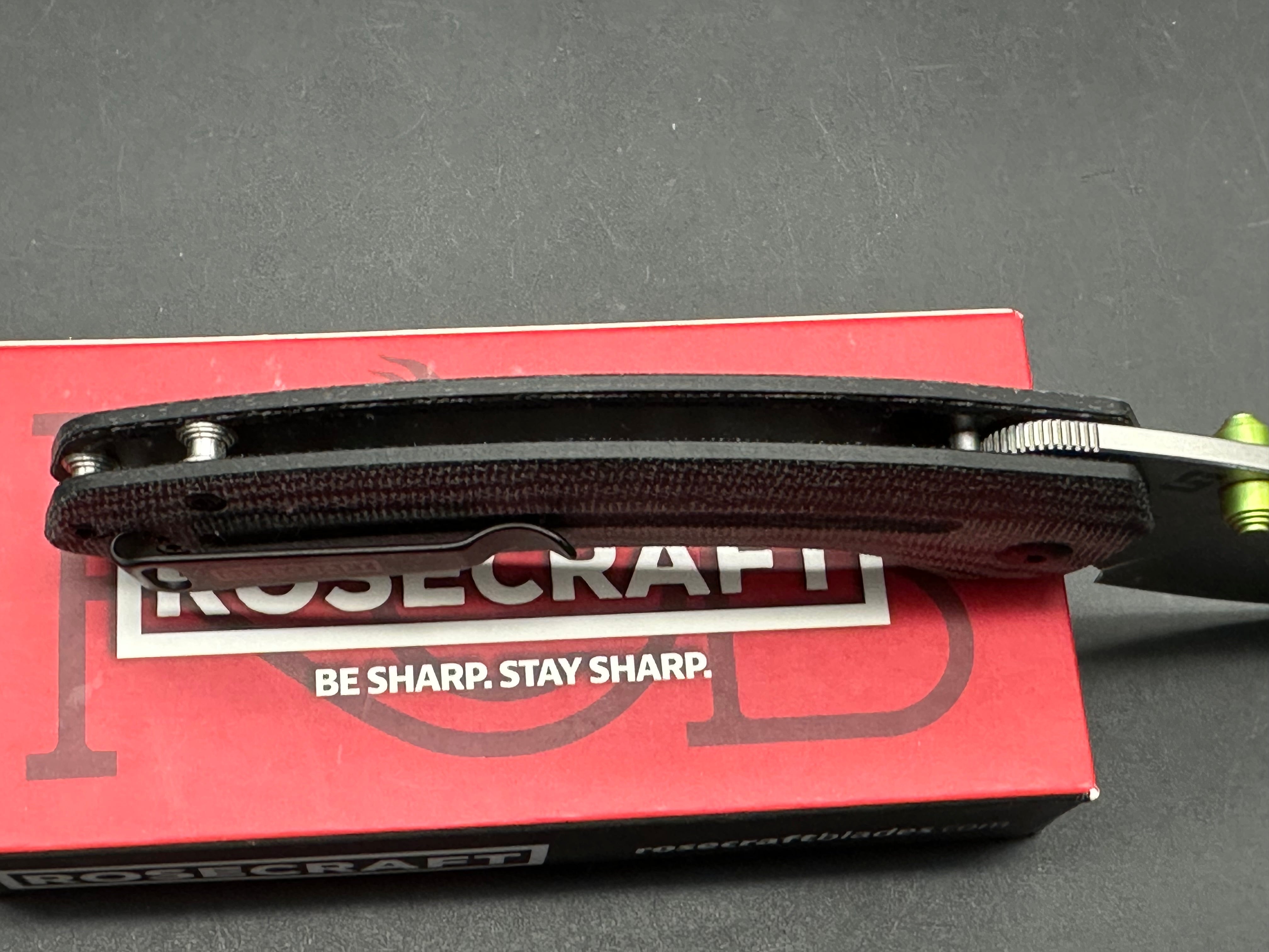 RoseCraft Blades Bowfin button lock micarta
