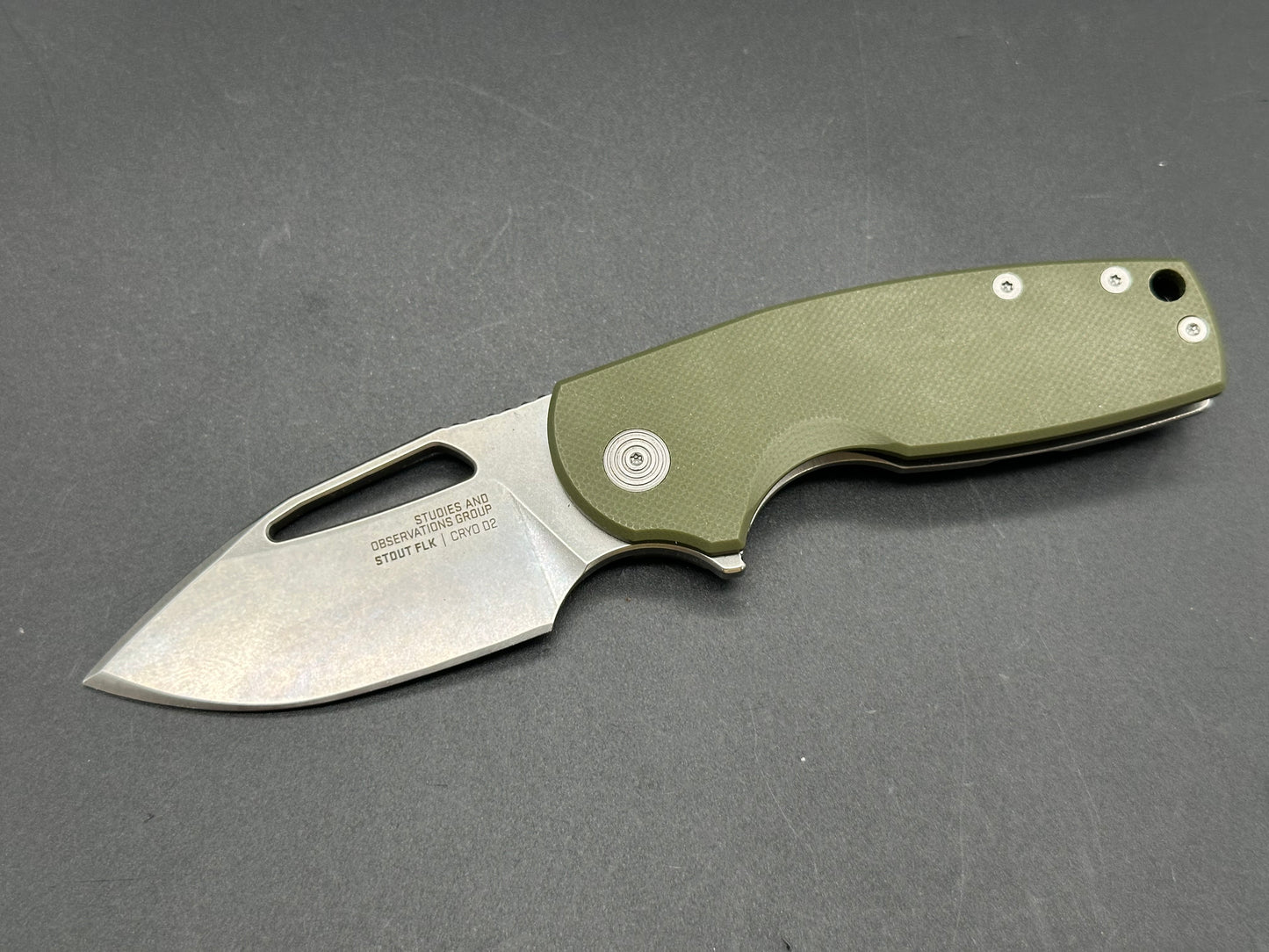 SOG Stout FLK 2.62" D2 Blade with Green G10 and Frame Lock Handle