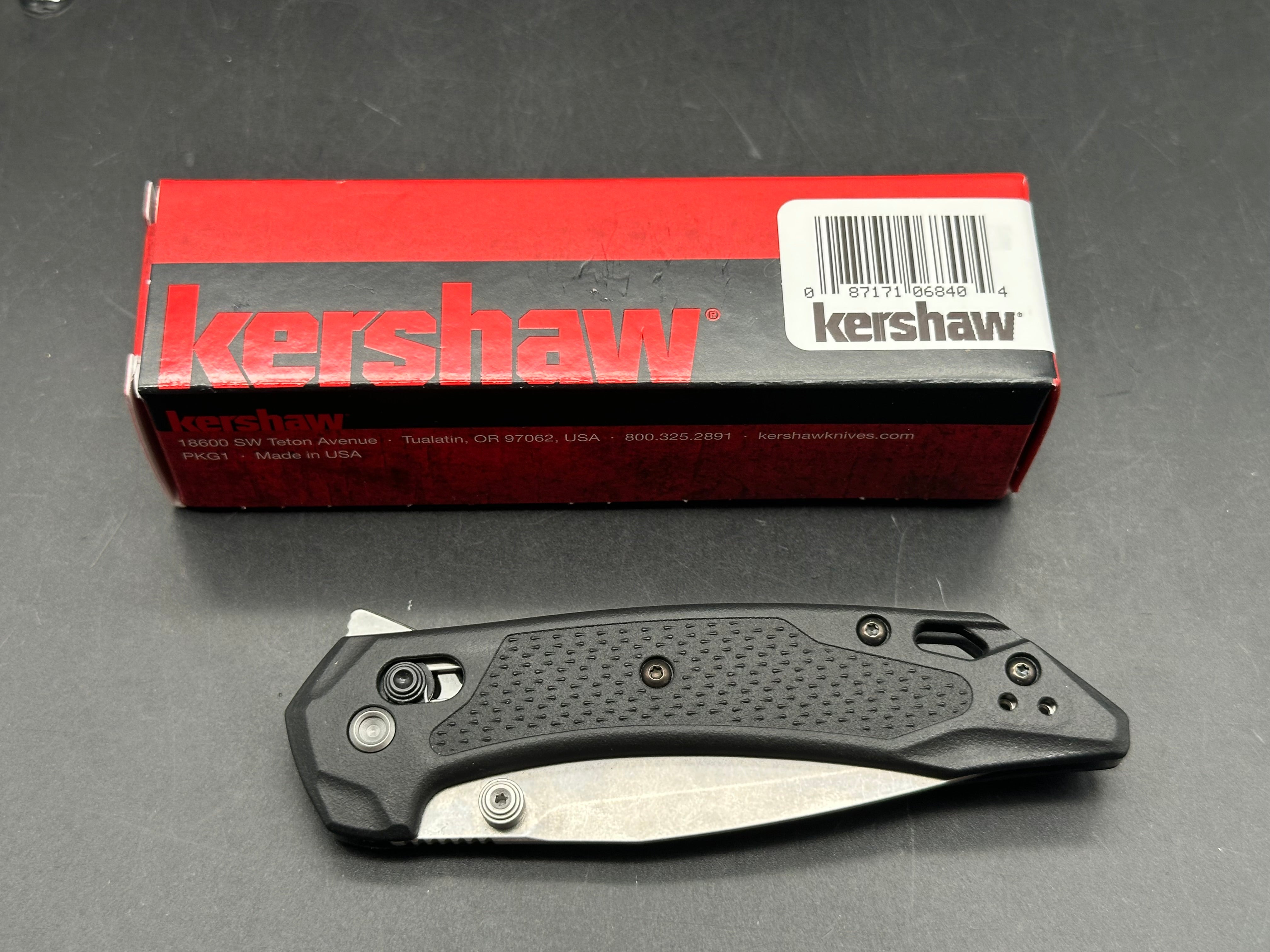KERSHAW BONNEVILLE BLACK GFN HANDLE 14C28N MODIFIED CLIP POINT PLAIN EDGE