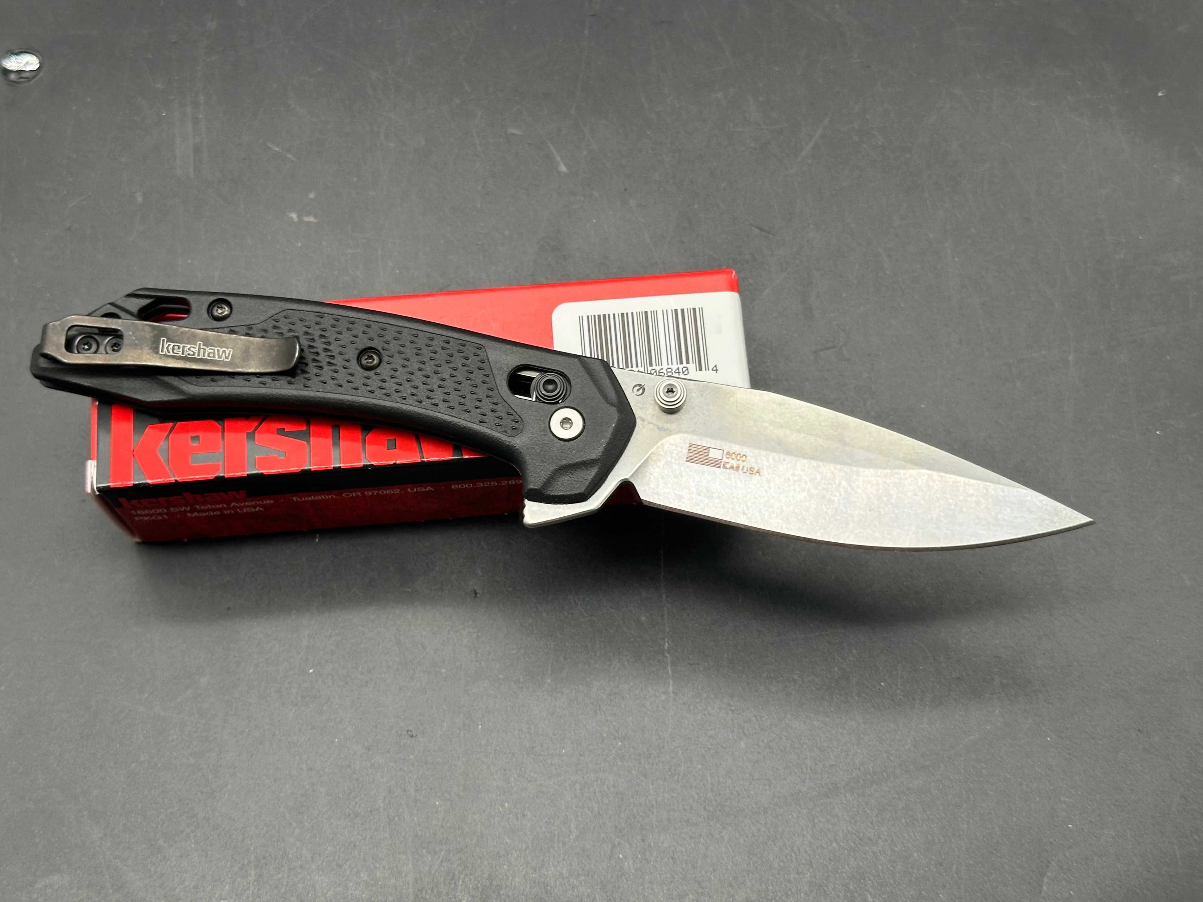 KERSHAW BONNEVILLE BLACK GFN HANDLE 14C28N MODIFIED CLIP POINT PLAIN EDGE