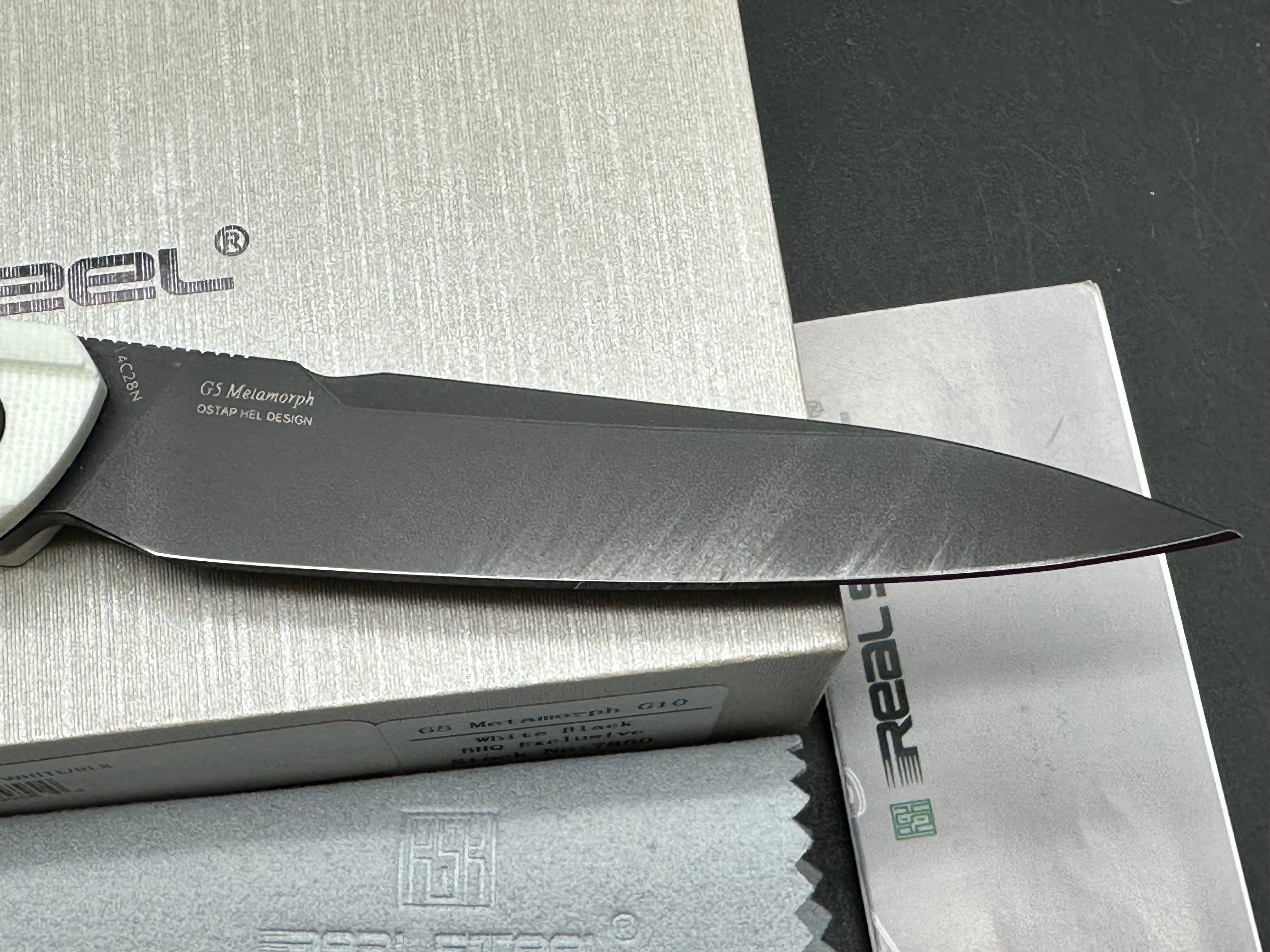 REAL STEEL G5 METAMORPH BUTTON LOCK FOLDING KNIFE OFF WHITE G10 HANDLE 14C28N PLAIN EDGE