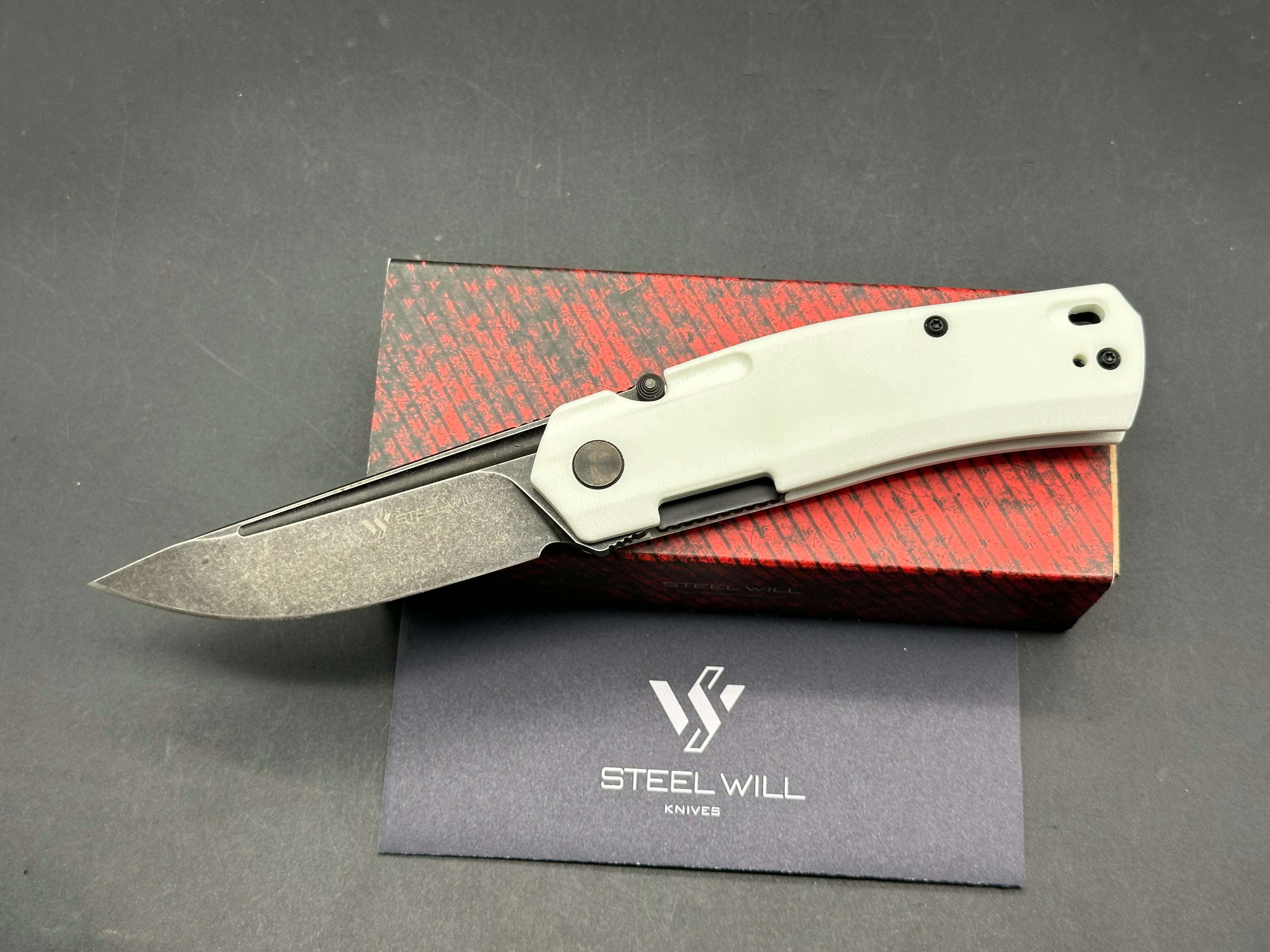 Steel Will Fjord Liner Lock Knife White G-10 (3.5" Black Stonewash)