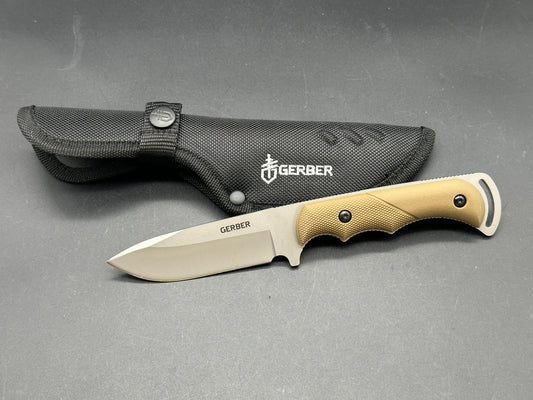 Gerber Freeman 4” Stainless Steel Fixed Blade with Tan G10 and Sheath