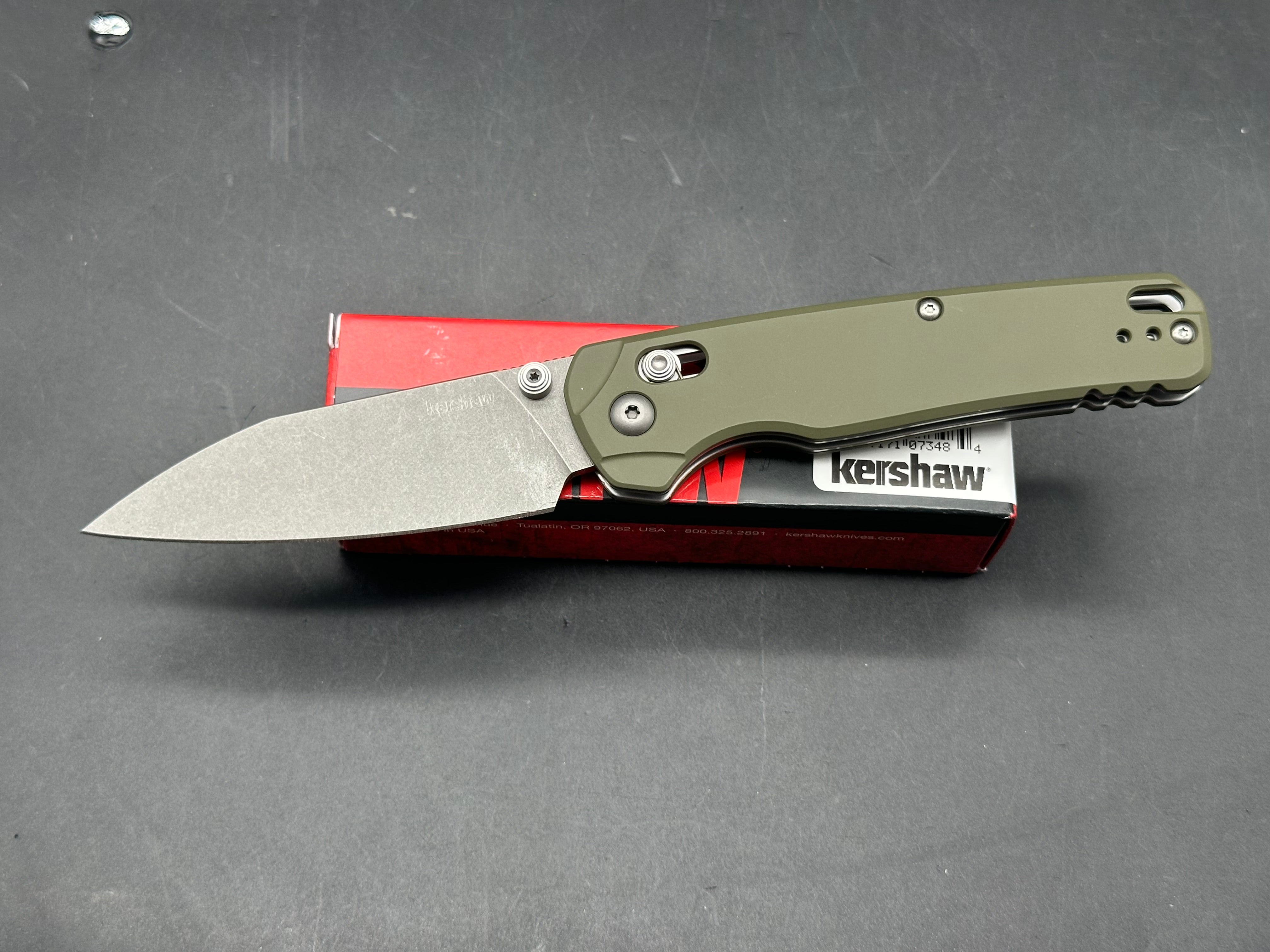 Kershaw Bel Air XL DuraLock Knife Olive Aluminum (3.4" Clear Cerakote). 3V blade