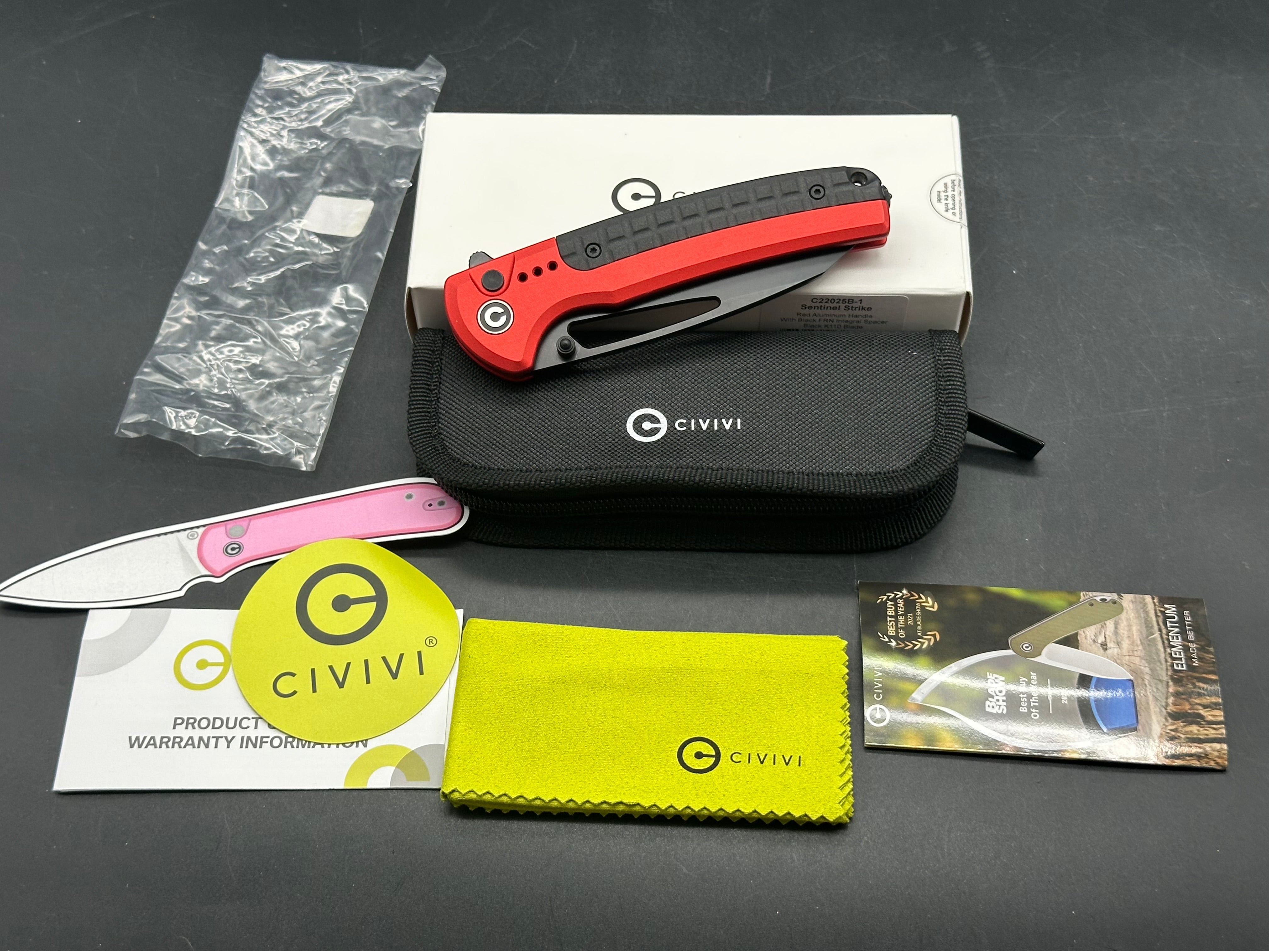 CIVIVI Sentinel Strike Button Lock Knife Red Alum (3.7" Black)