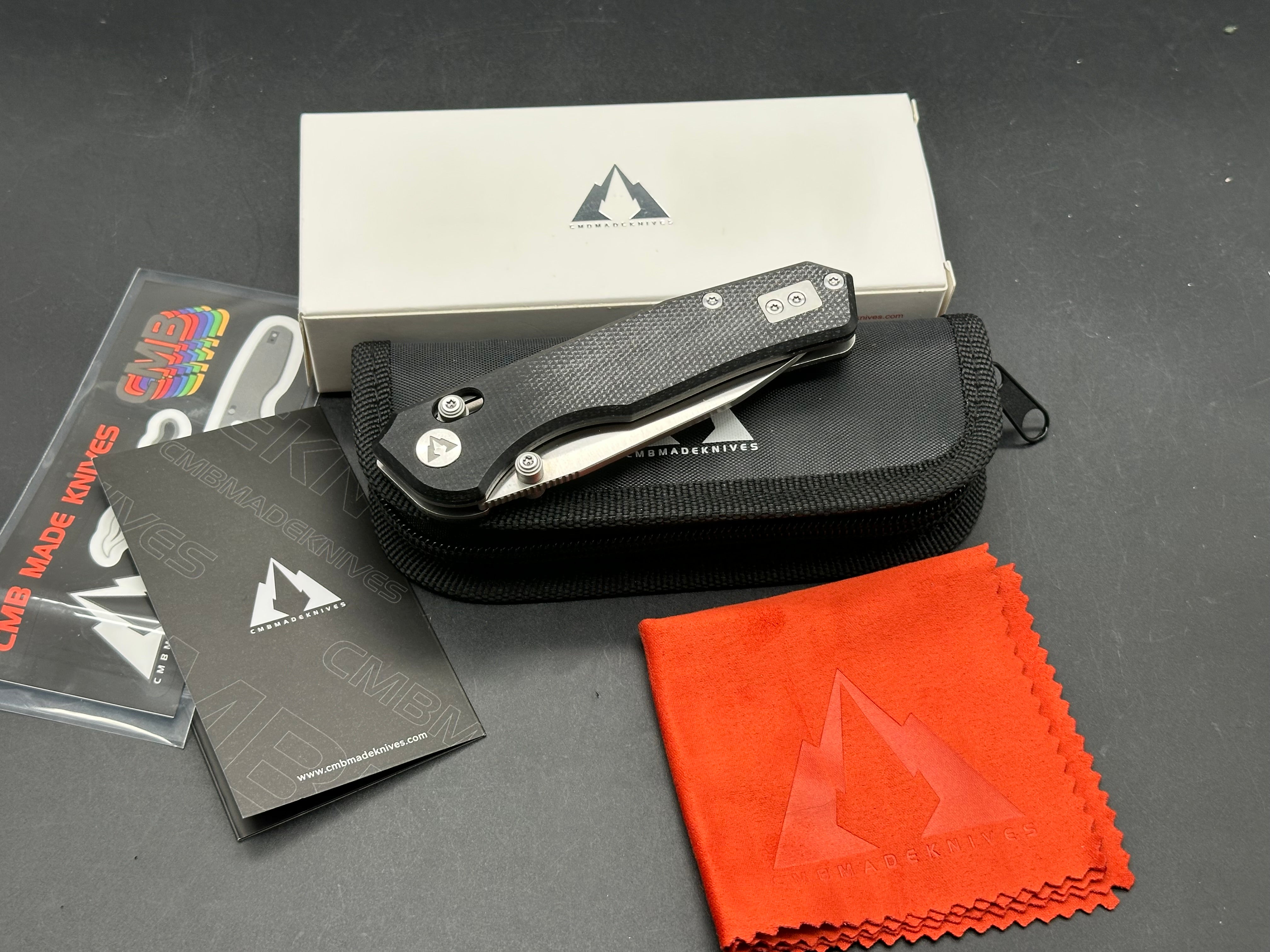 CMB Made Explorer 3.39" 14C28N Satin Blade with Black Micarta Scales