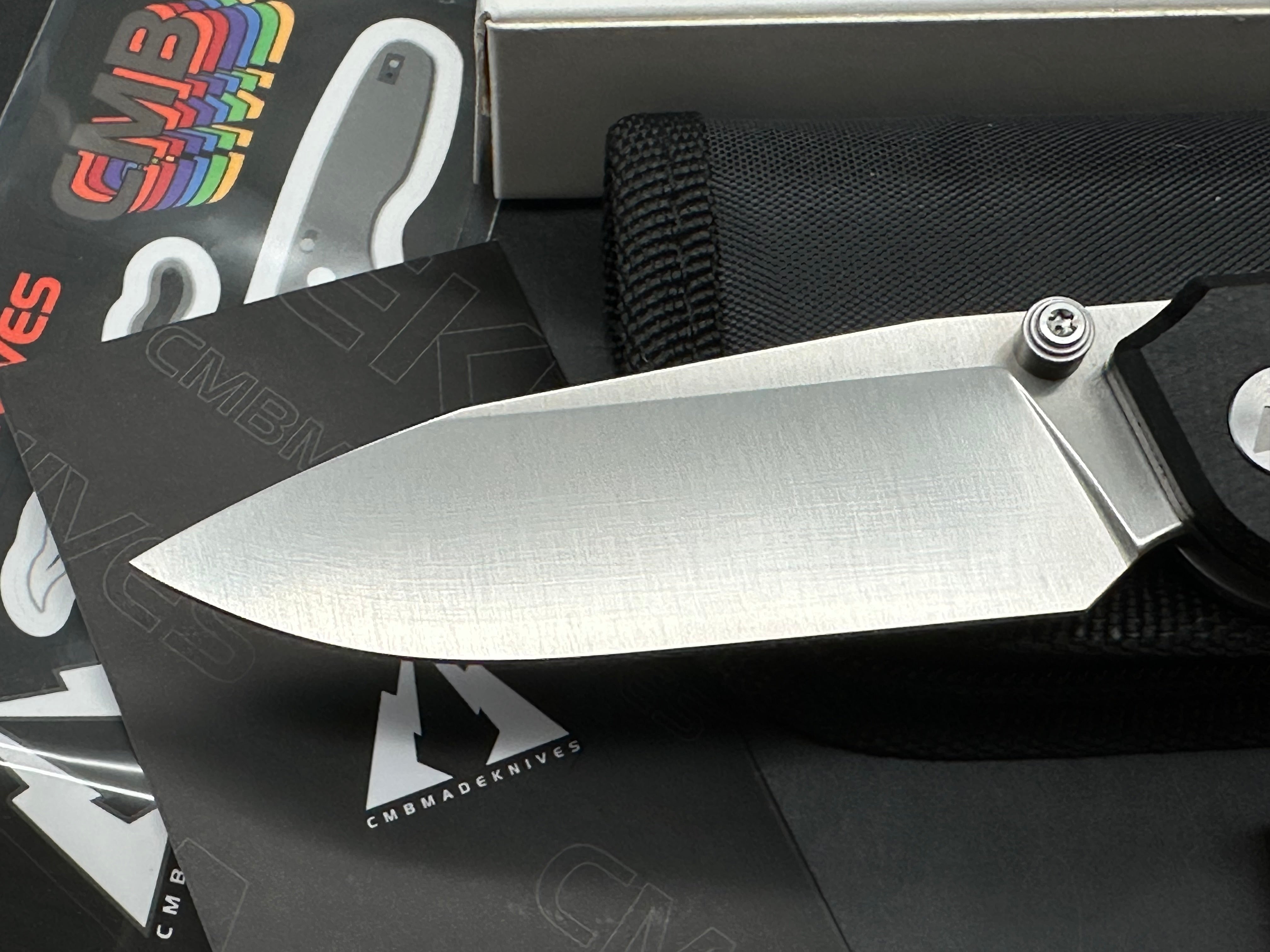CMB Made Explorer 3.39" 14C28N Satin Blade with Black Micarta Scales