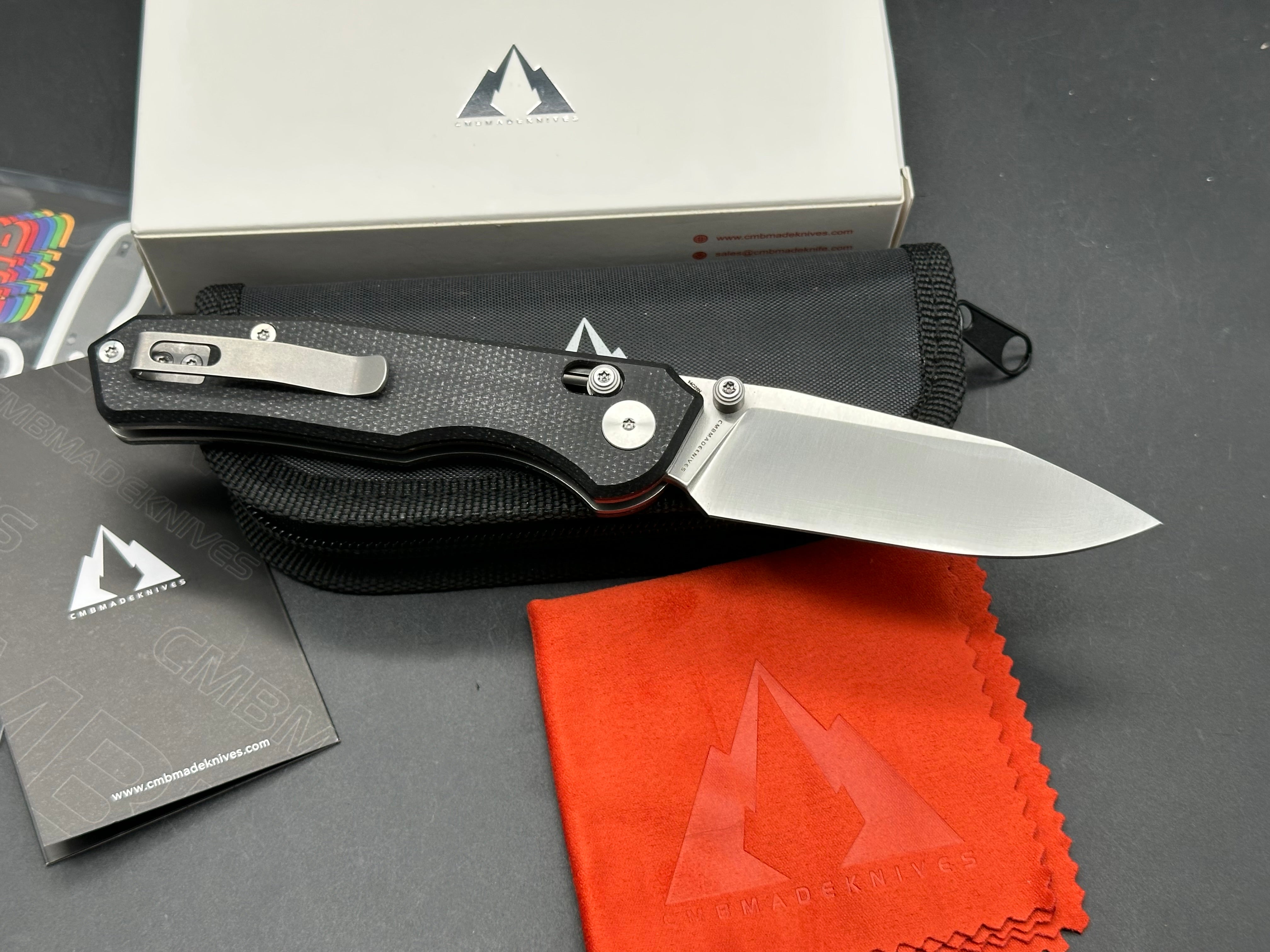 CMB Made Explorer 3.39" 14C28N Satin Blade with Black Micarta Scales