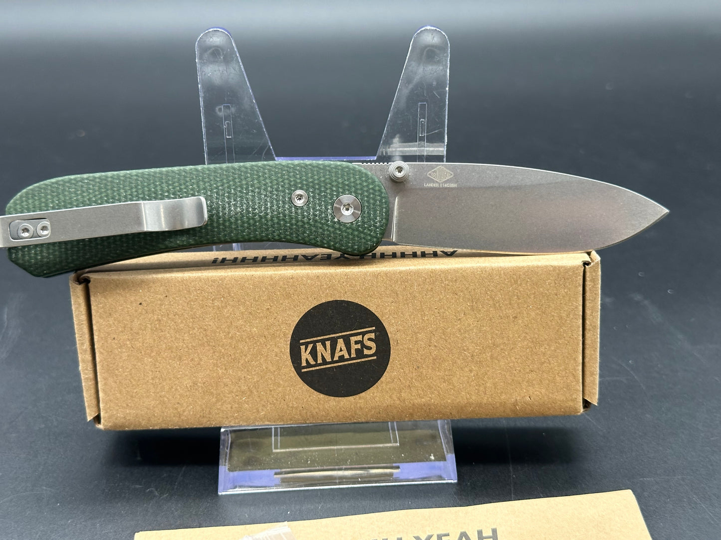 Knafs Lander 1, 2.75" 14C28N Blade with Green Micarta Handle