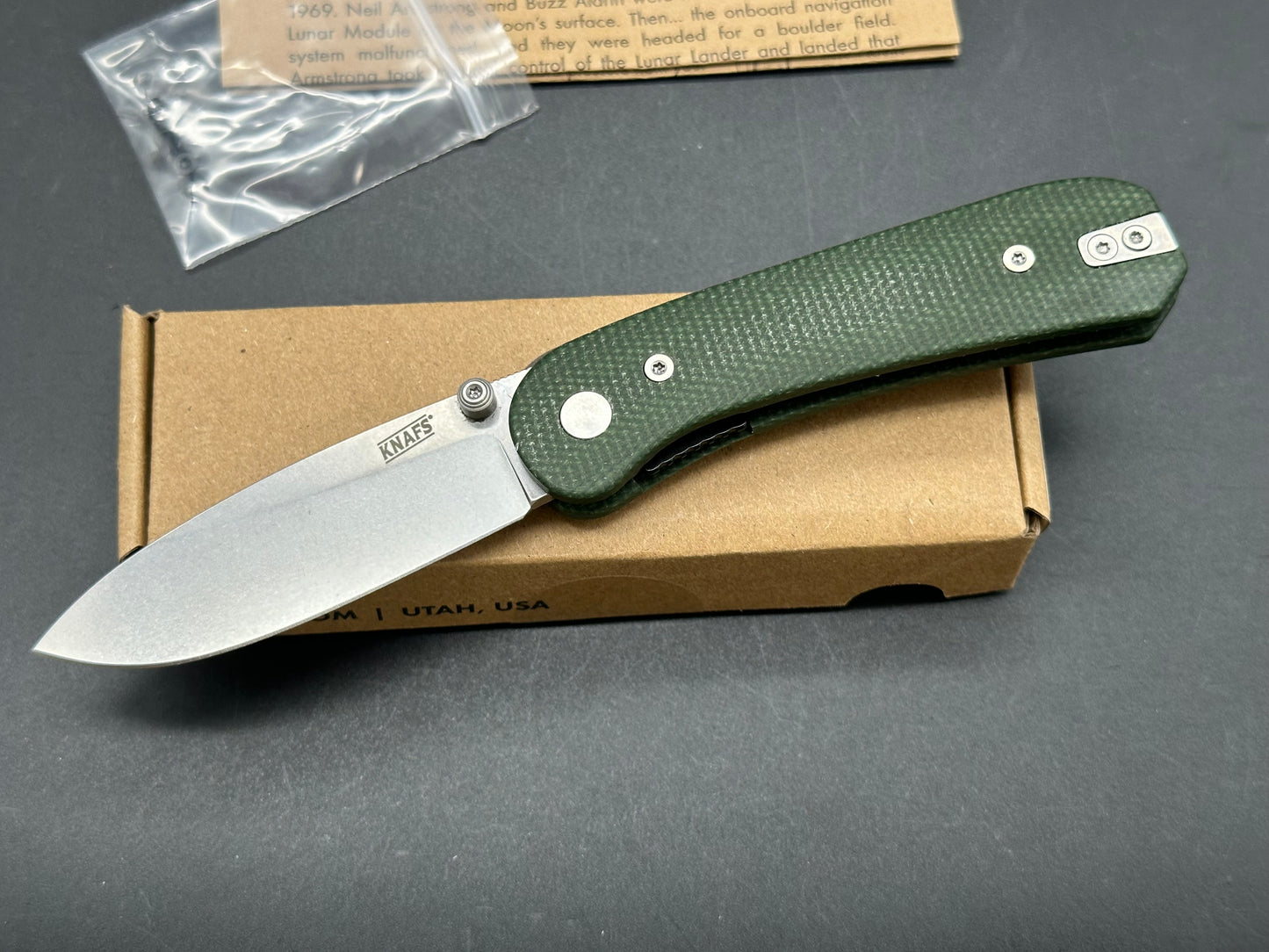 Knafs Lander 1, 2.75" 14C28N Blade with Green Micarta Handle