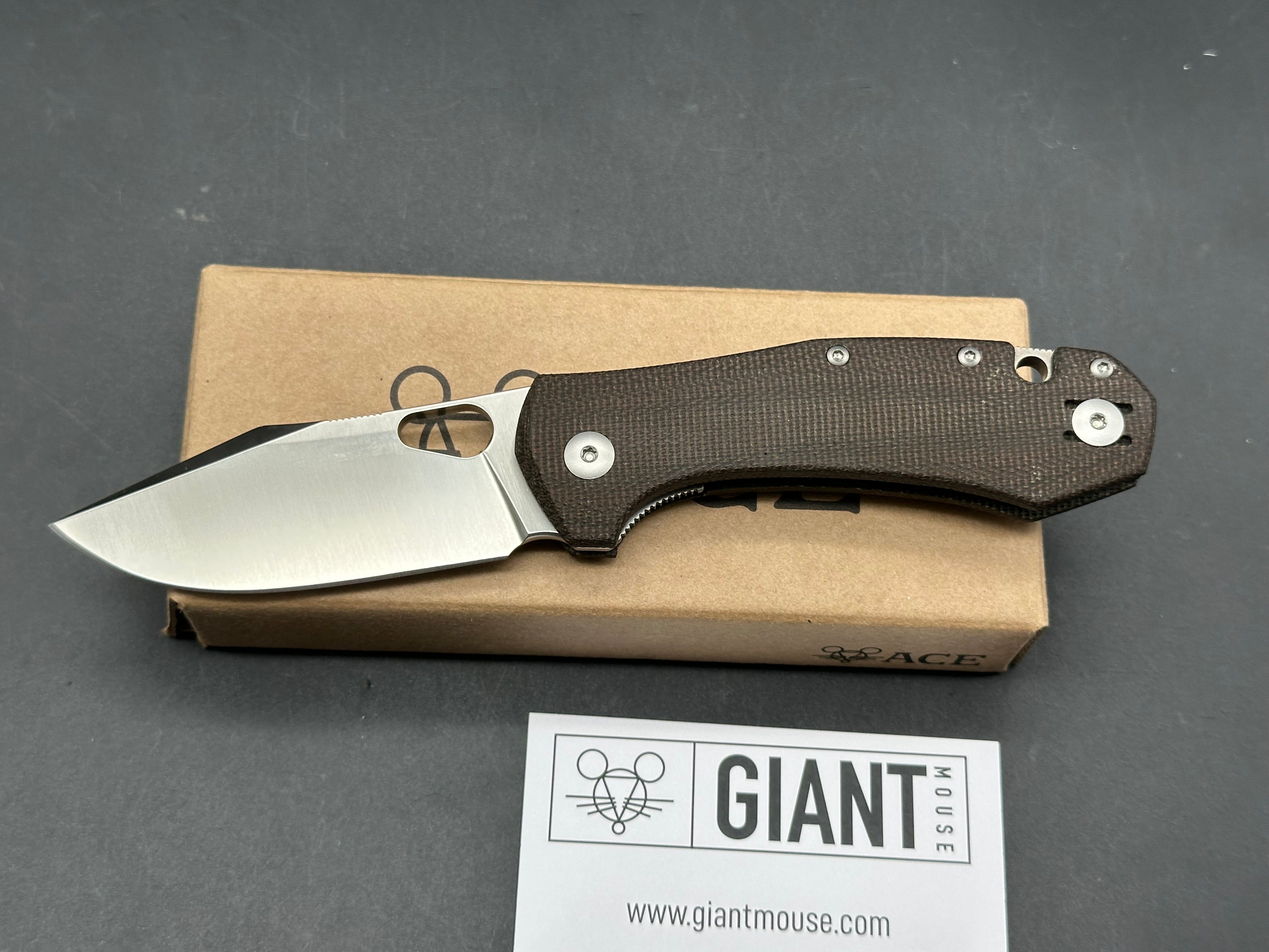 GiantMouse Ace Atelier 2.875" Elmax Satin Blade with Green Canvas Micarta Scales