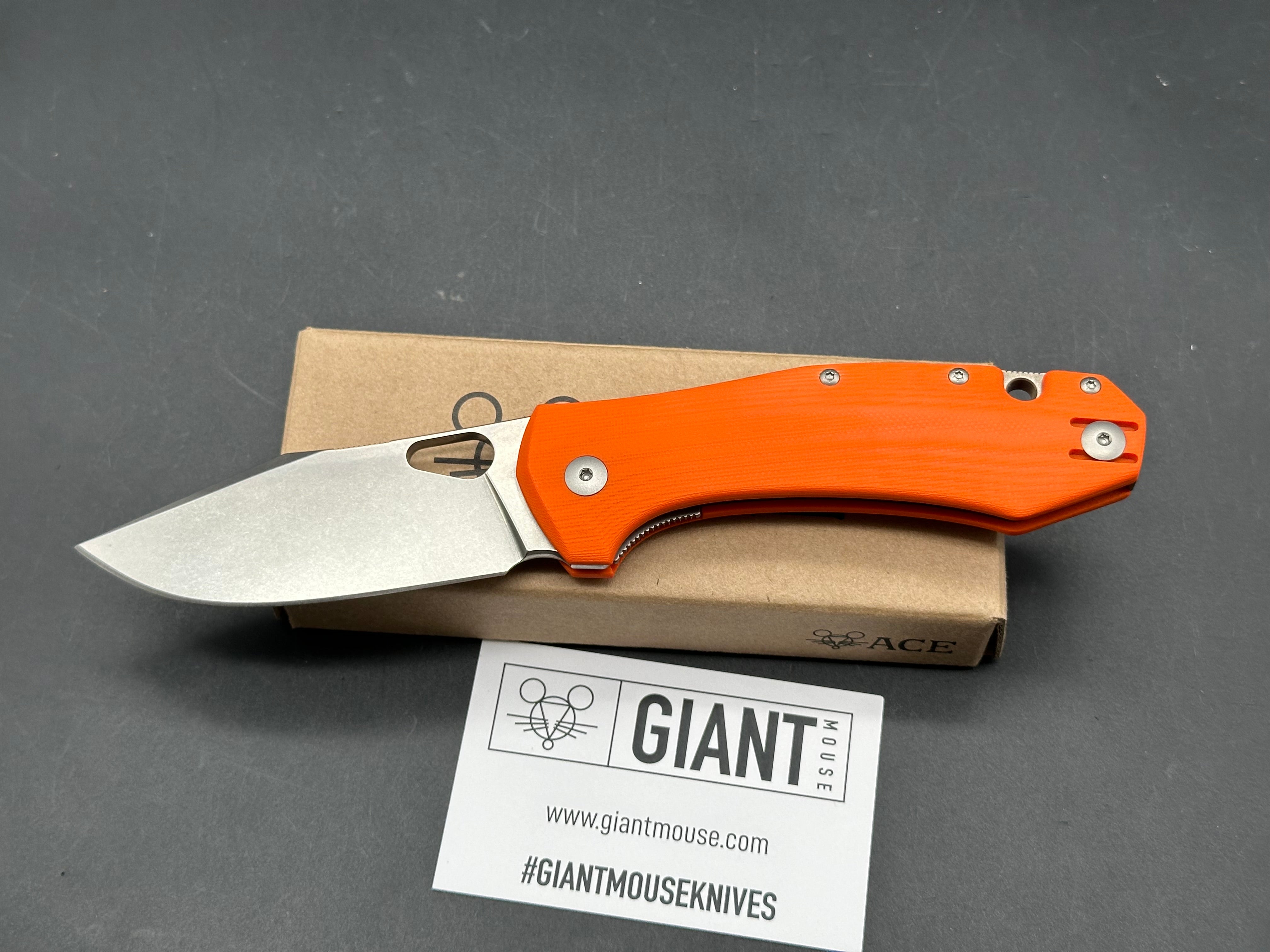 GiantMouse Ave Grand 3.3125" Elmax Stonewash Blade with Orange G10 Scales