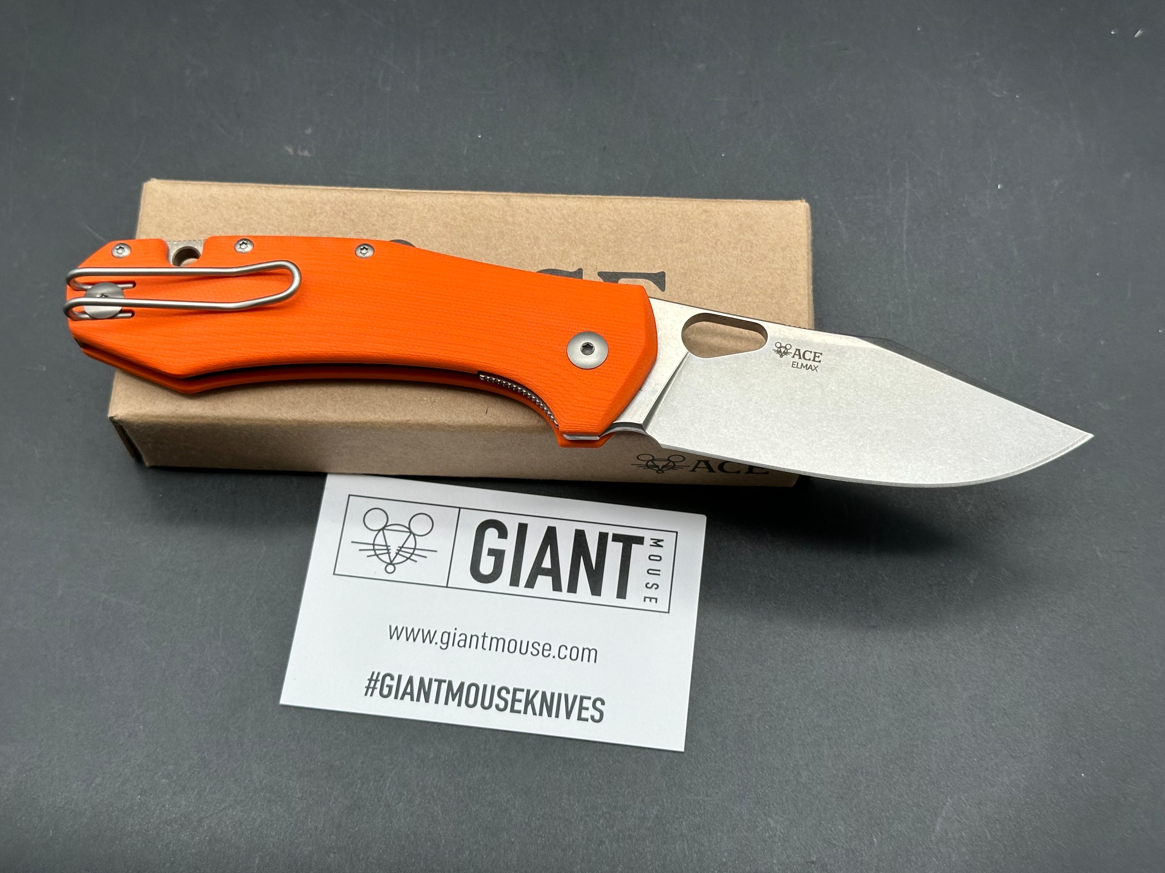 GiantMouse Ave Grand 3.3125" Elmax Stonewash Blade with Orange G10 Scales