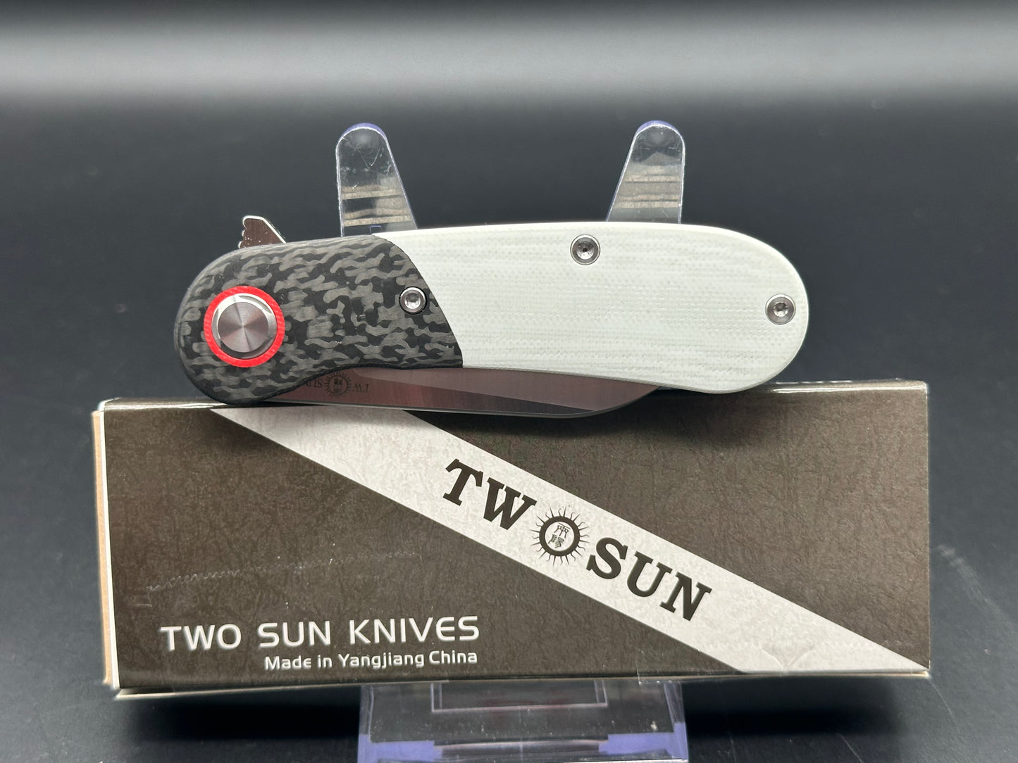 TWOSUN TS204 GRAY/BLACK CARBON FIBER TITANIUM G10 HANDLE S90V