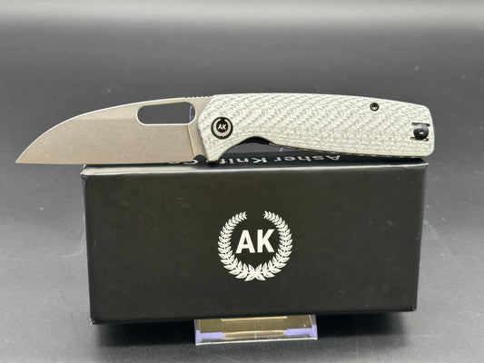 Asher Spiro Silver CF, 3.2" CPM S90V Blade with Silver Twill Carbon Fiber Handle