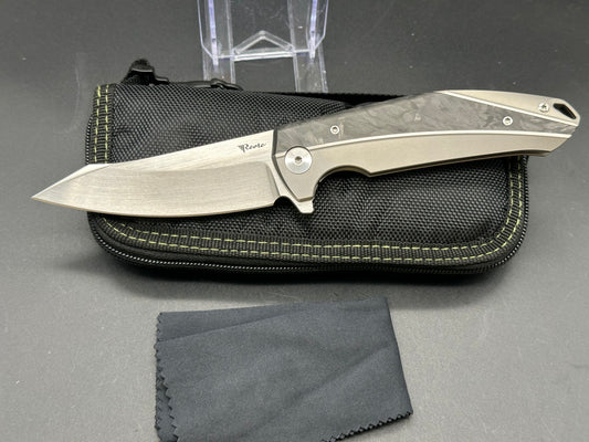 Reate K-1 Frame Lock Flipper Knife Marble Carbon Fiber/Ti (3.8" M390 Hand Satin)