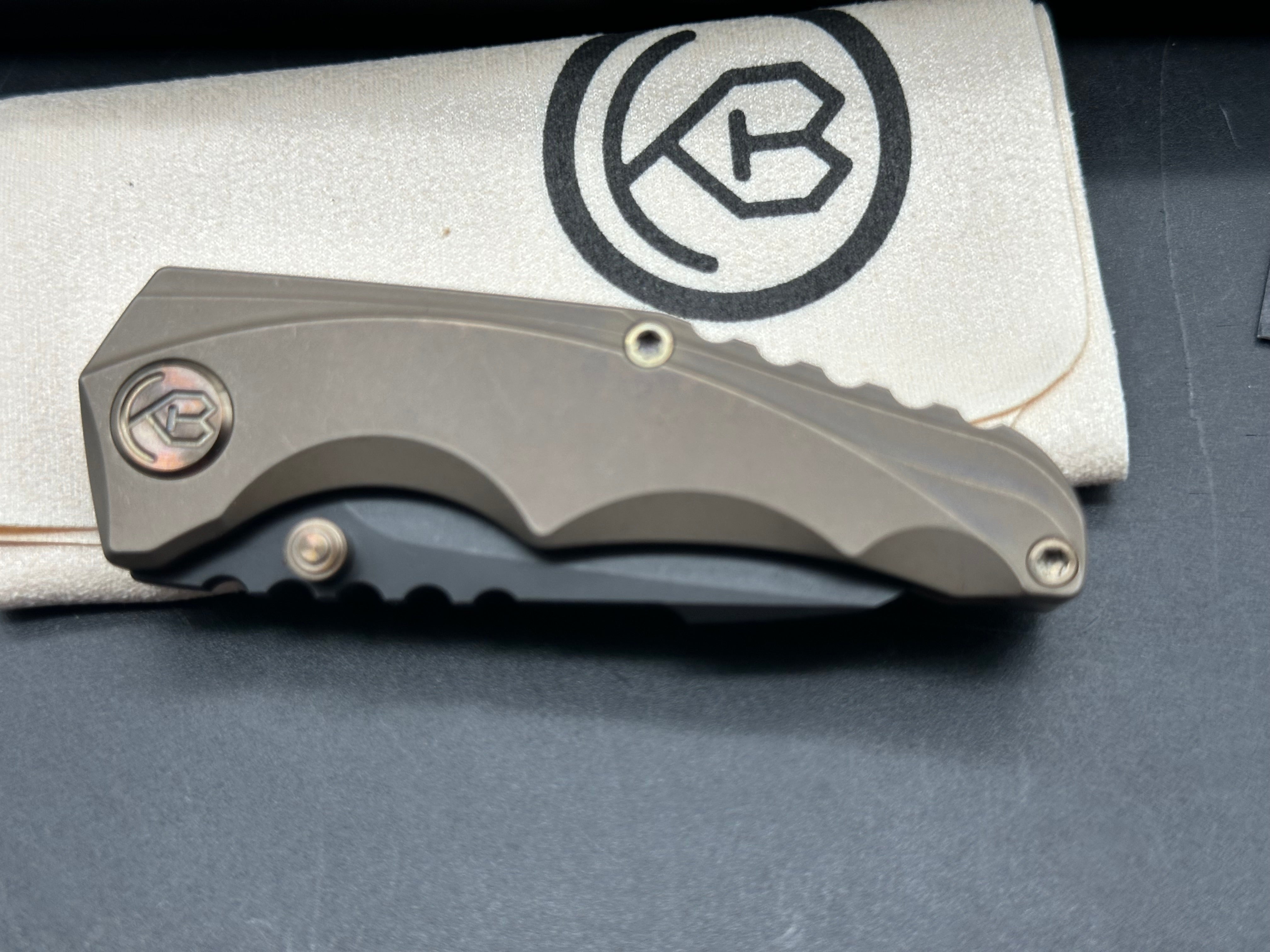 KB Steeltle Folding Knife Bronze Titanium Handle 2.36" Blackwash M390 Blade KB390D