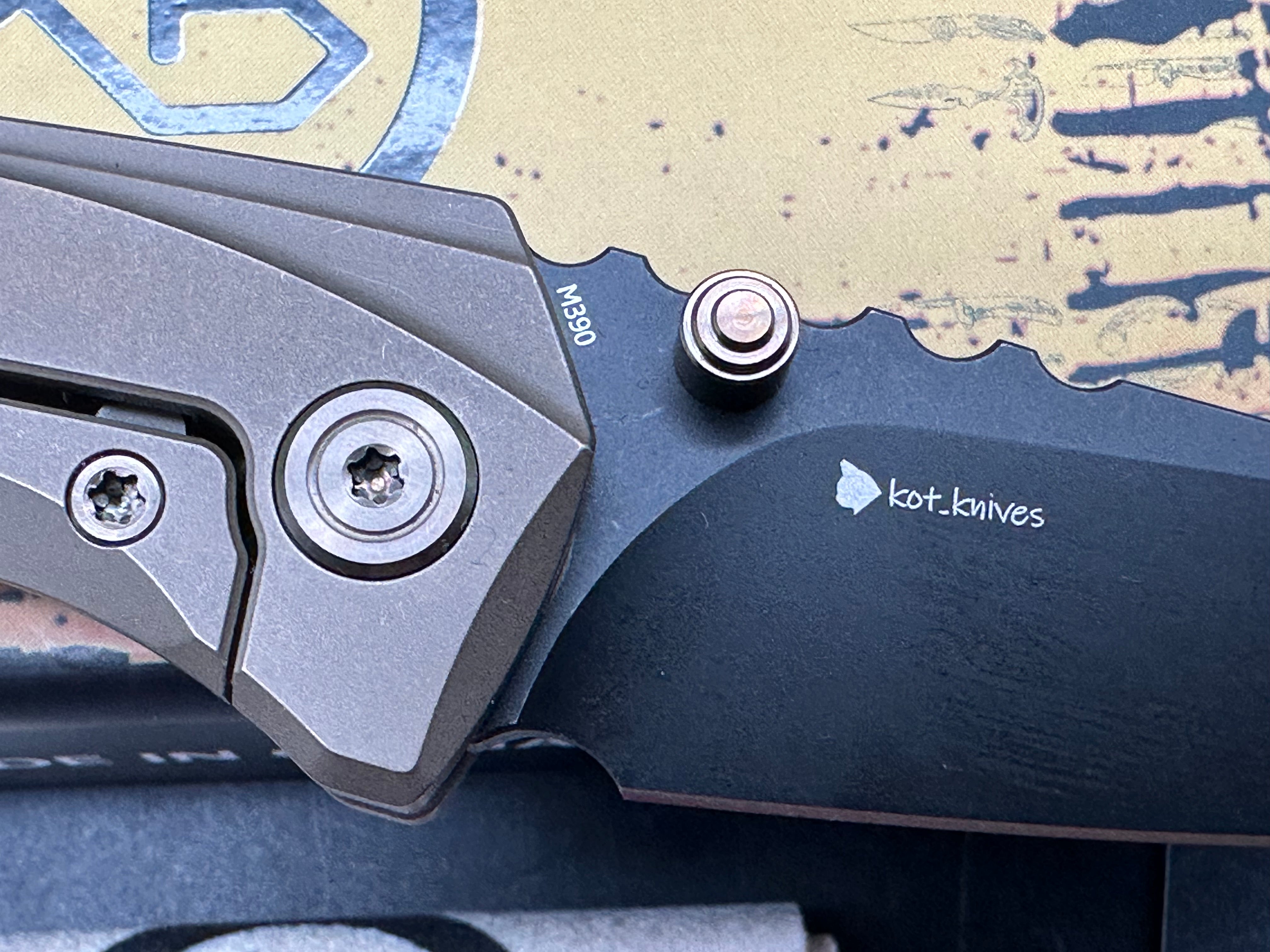 KB Steeltle Folding Knife Bronze Titanium Handle 2.36" Blackwash M390 Blade KB390D