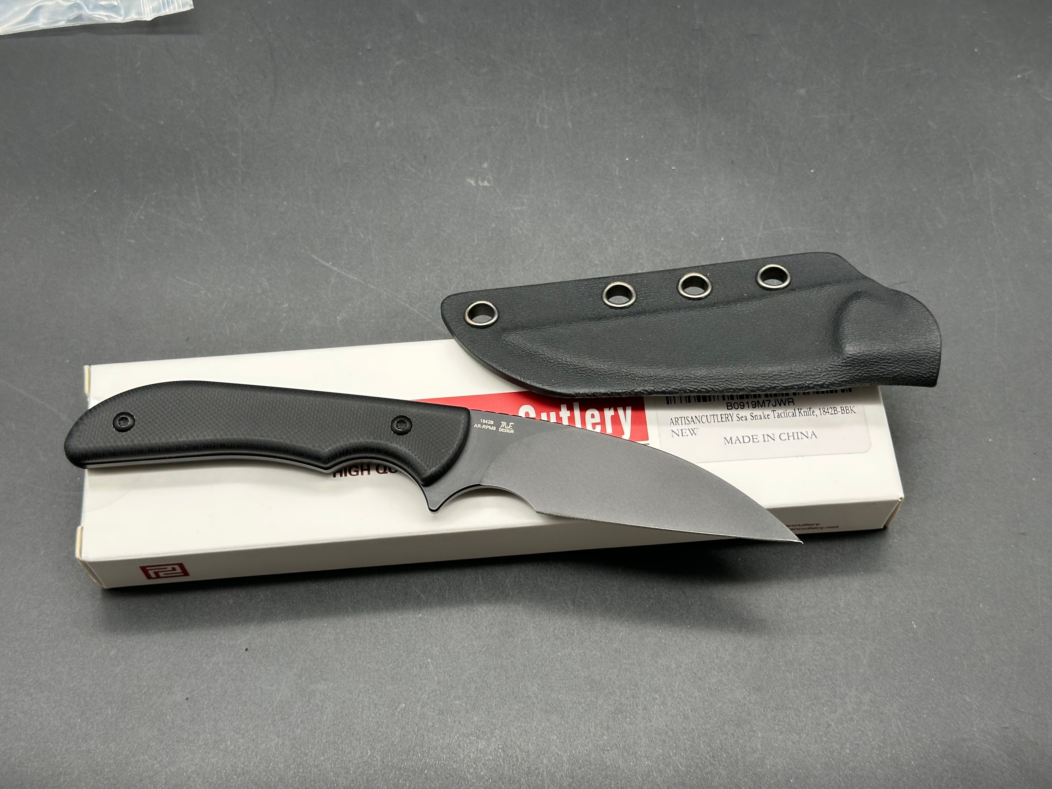 ARTISAN CUTLERY SEA SNAKE FIXED BLADE BLACK G10 HANDLE AR-RPM9 DROP POINT