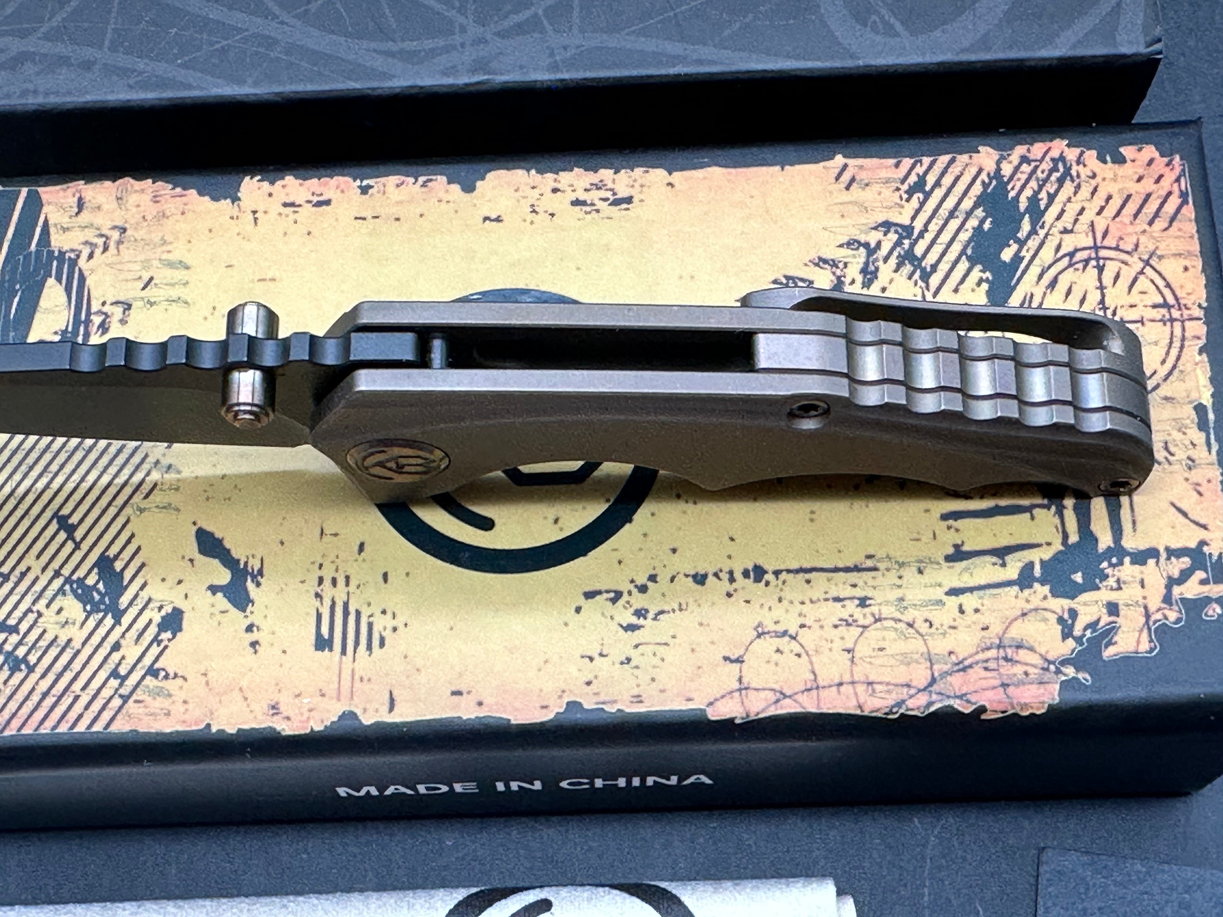 KB Steeltle Folding Knife Bronze Titanium Handle 2.36" Blackwash M390 Blade KB390D