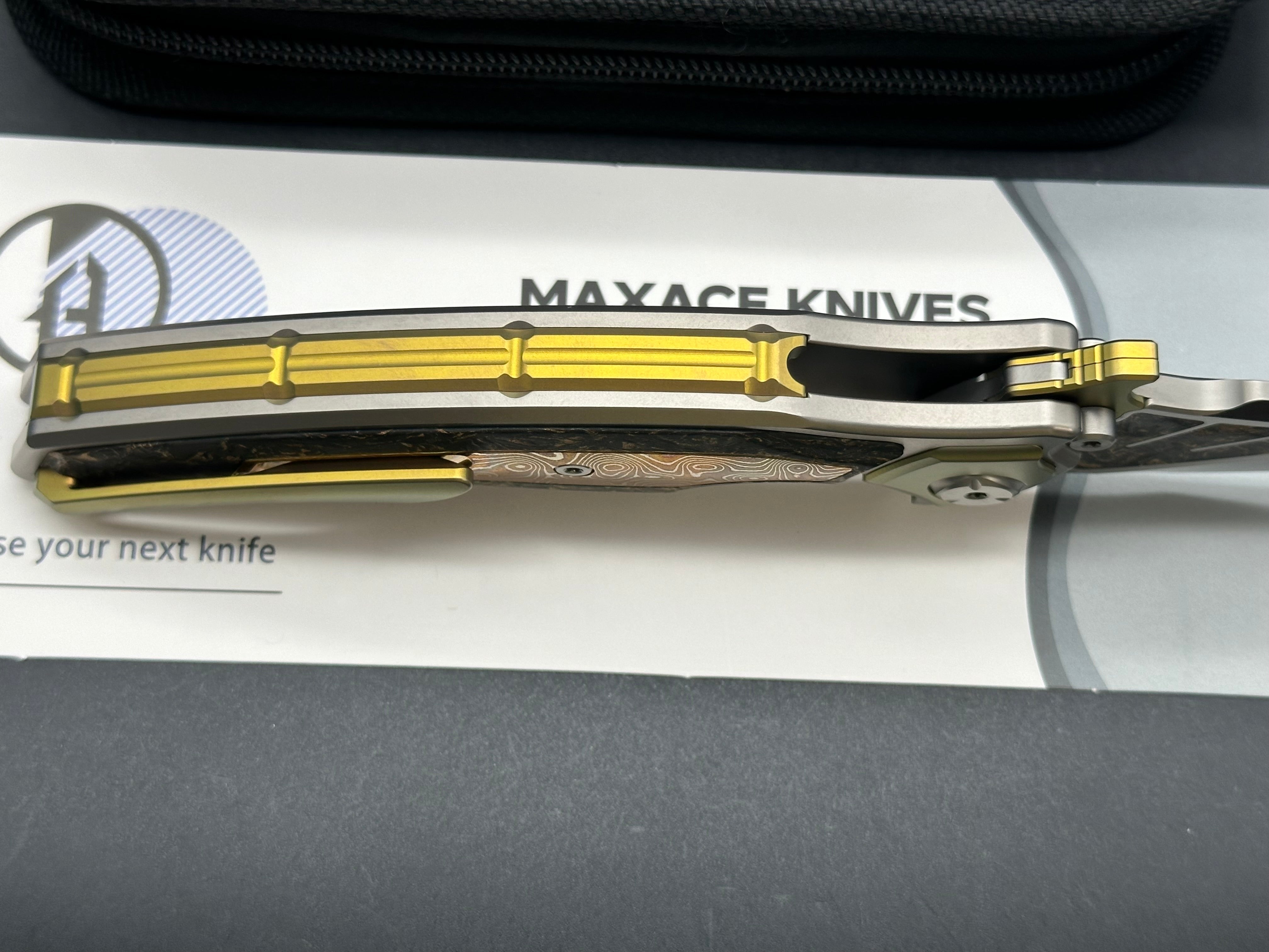 MAXACE XI POCKET KNIFE TITANIUM HANDLE MOKUME INLAY CPM- S110V BLADE STEEL