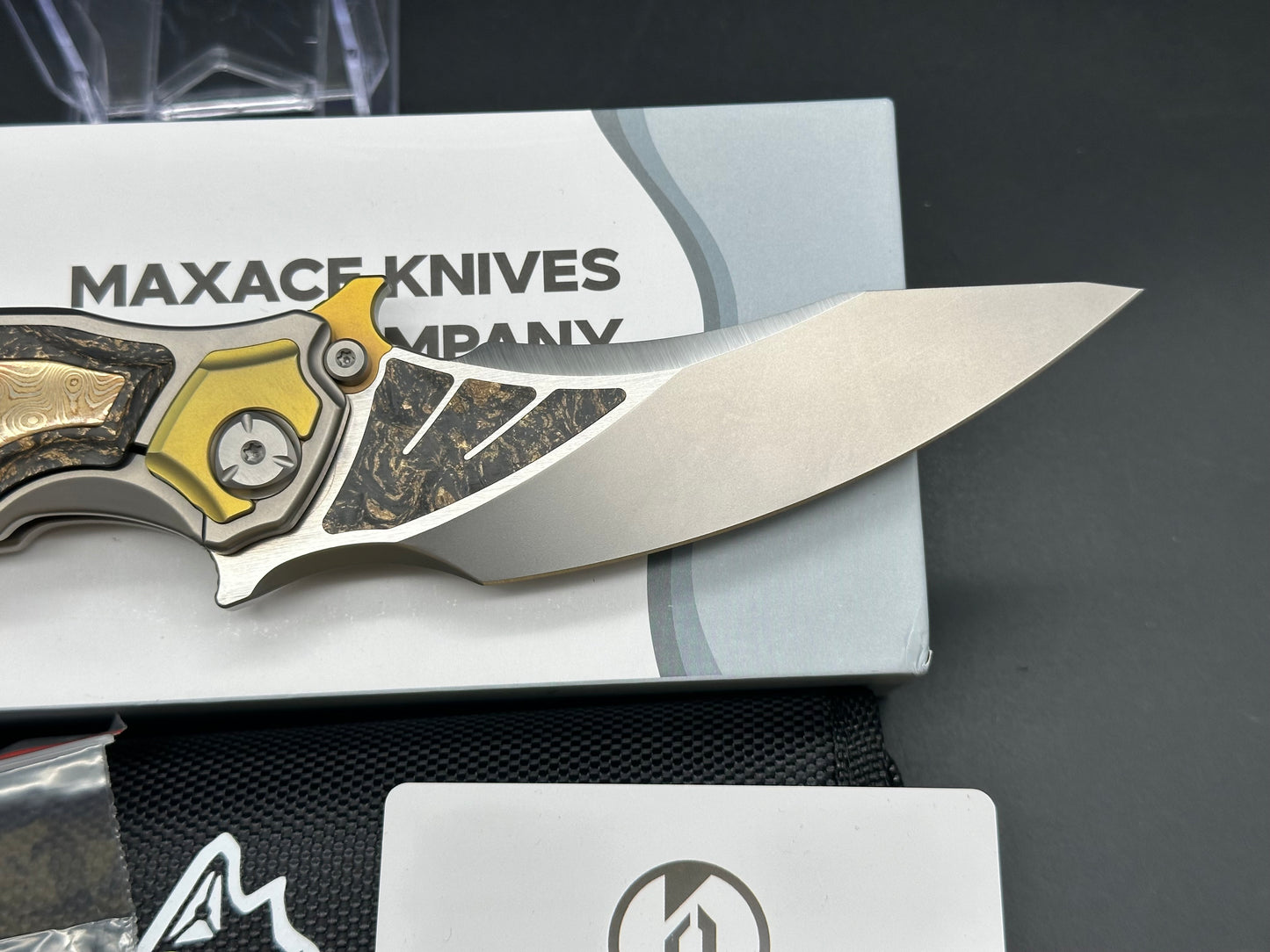 MAXACE XI POCKET KNIFE TITANIUM HANDLE MOKUME INLAY CPM- S110V BLADE STEEL