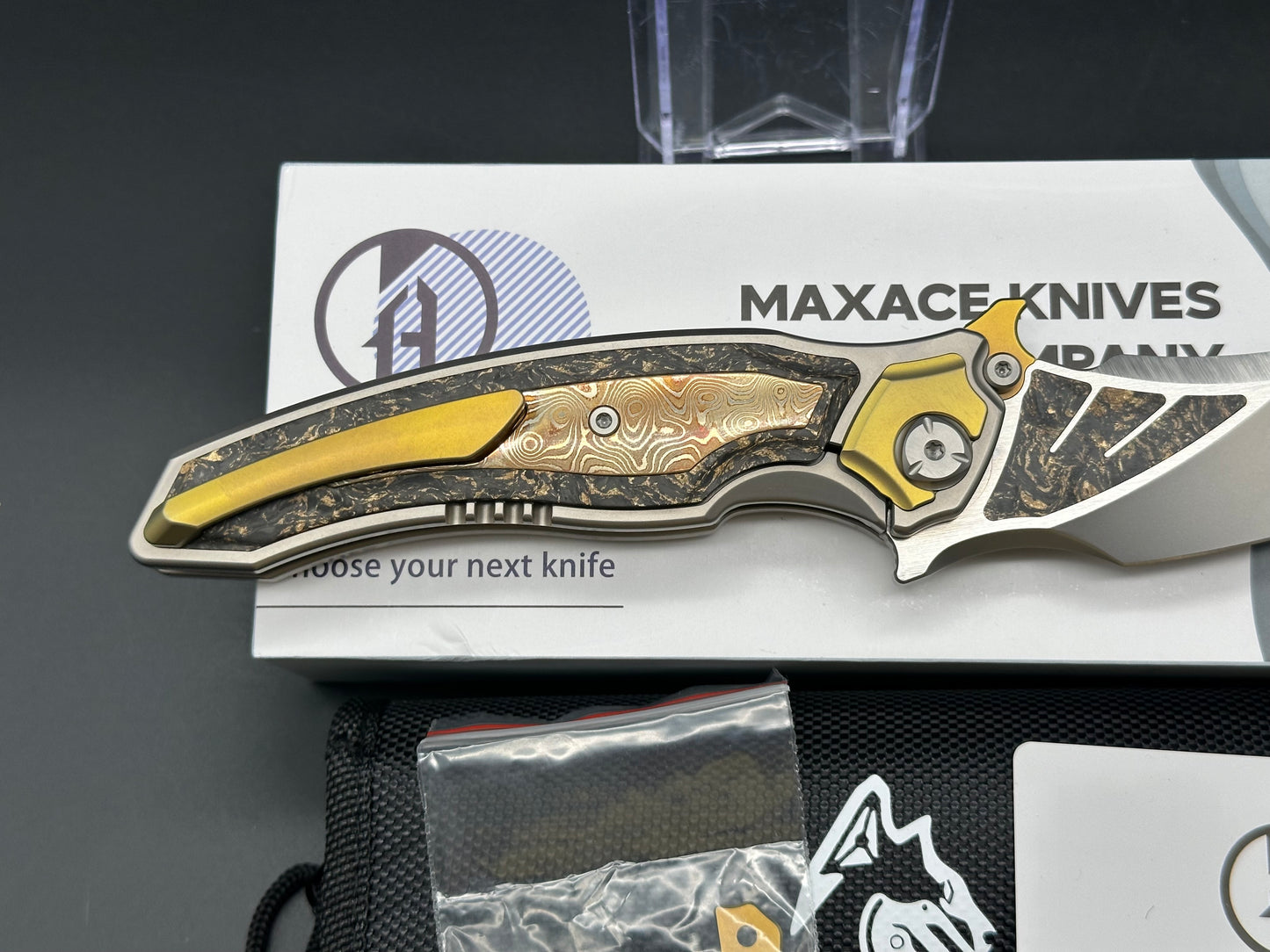 MAXACE XI POCKET KNIFE TITANIUM HANDLE MOKUME INLAY CPM- S110V BLADE STEEL