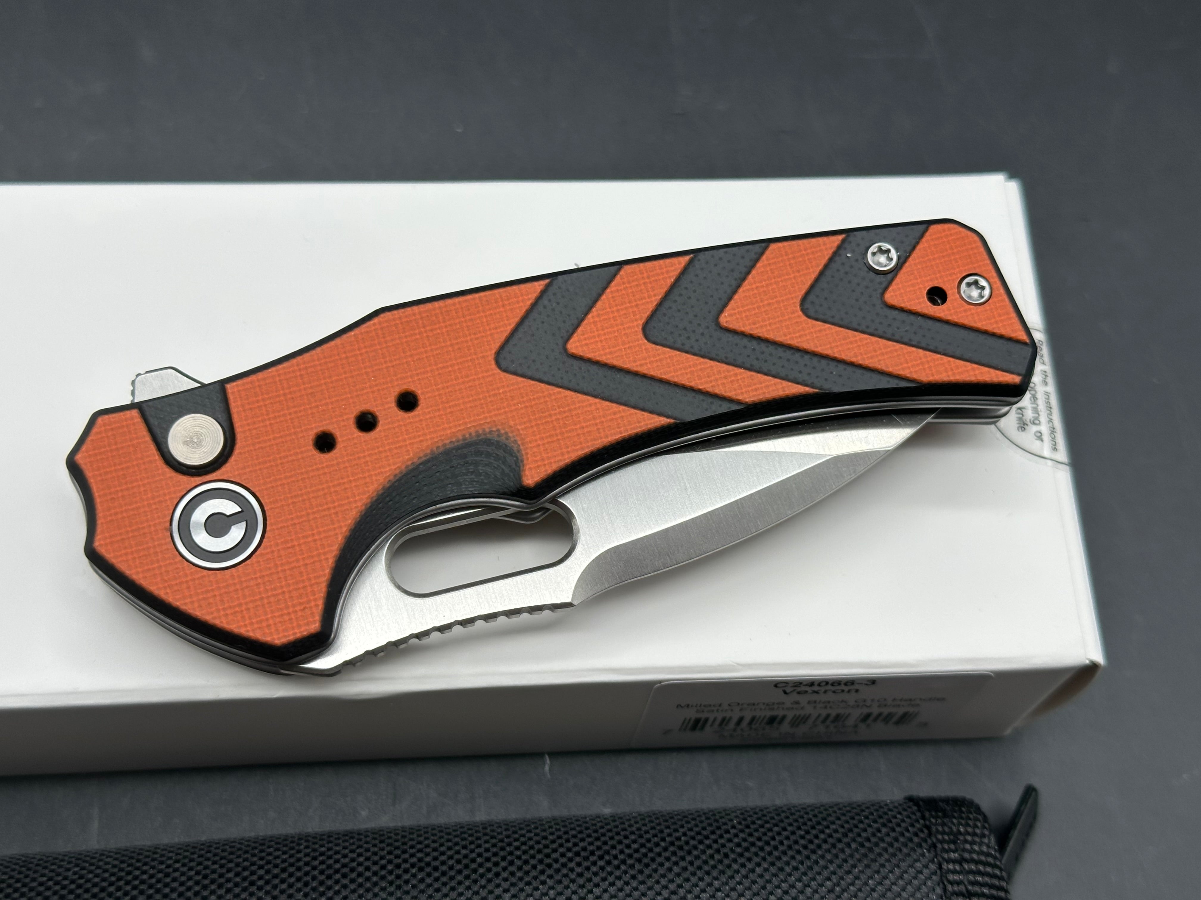 CIVIVI VEXRON FOLDING KNIFE MILLED ORANGE/BLACK G10 HANDLE 14C28N PLAIN EDGE SATIN FINISH