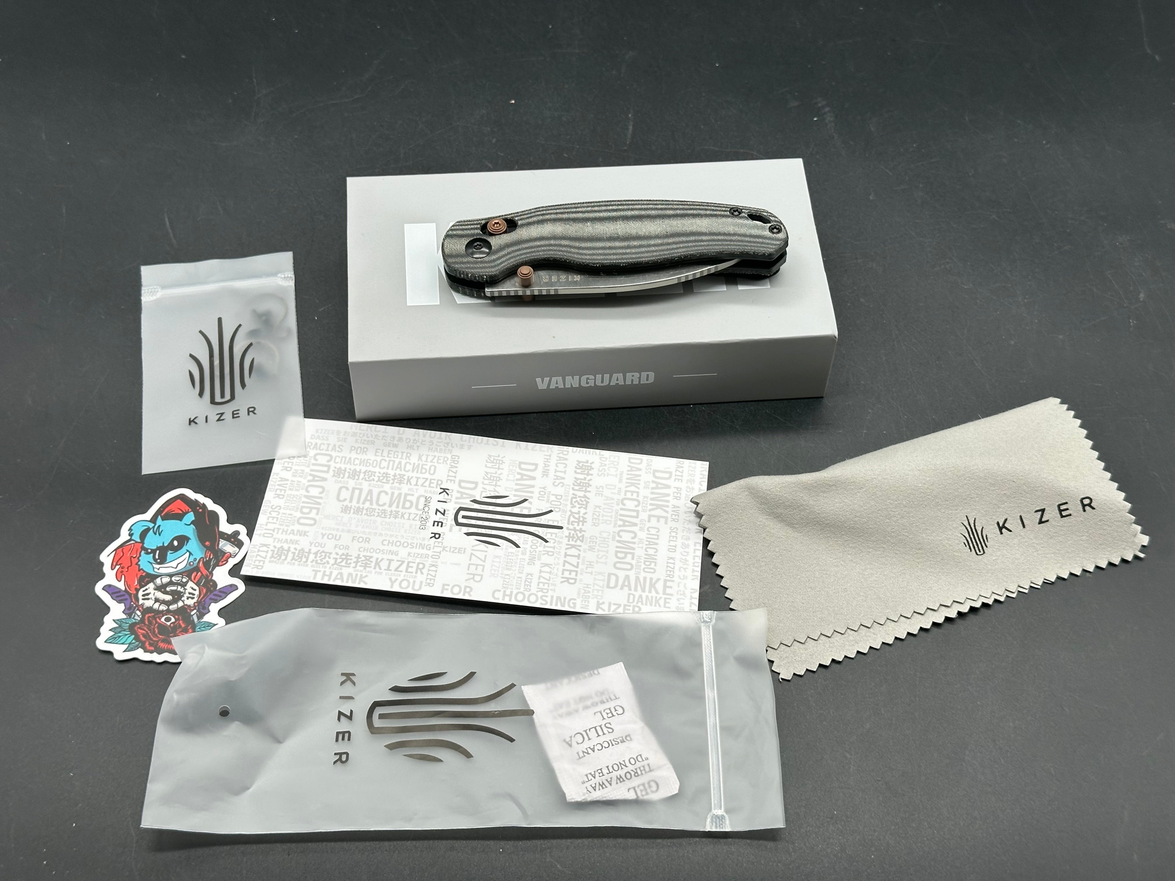 KIZER PHOCA CD FOLDING KNIFE BLACK NORPLEX ULTREX MICARTA HANDLE 14C28N DROP POINT PLAIN EDGE SATIN FINISH