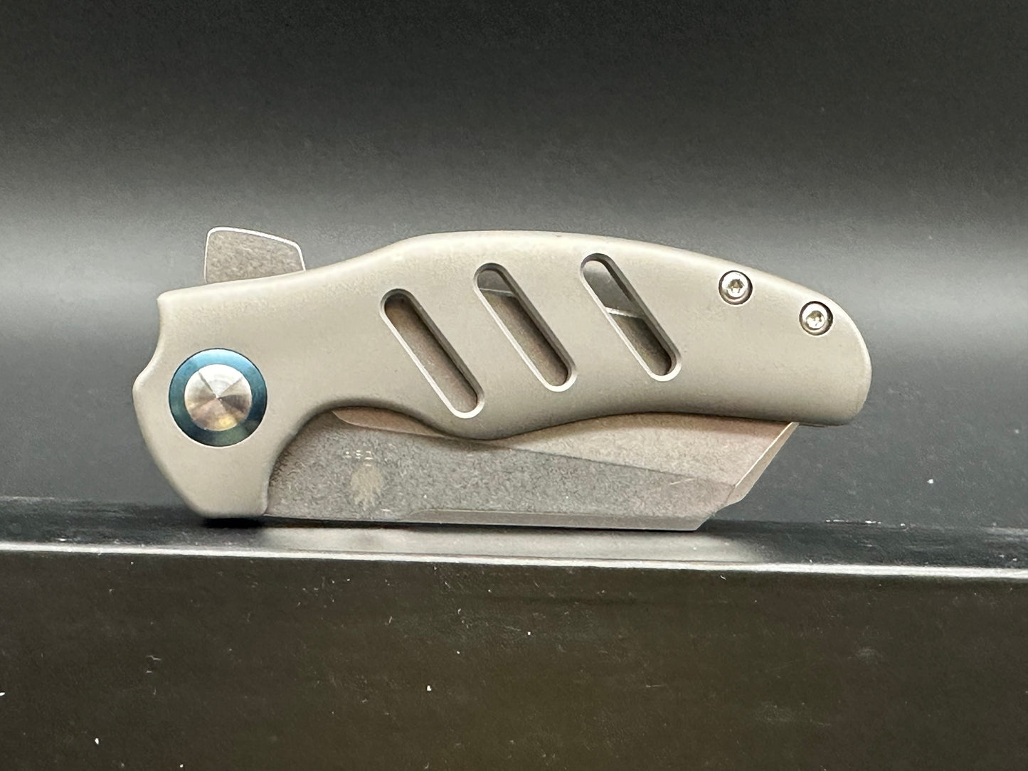 KIZER MINI SHEEPDOG FLIPPER KNIFE GRAY TITANIUM HANDLE PLAIN S35VN