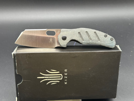 Kizer Vanguard Mini Sheepdog Thumb Hole Knife Micarta handle S35VN