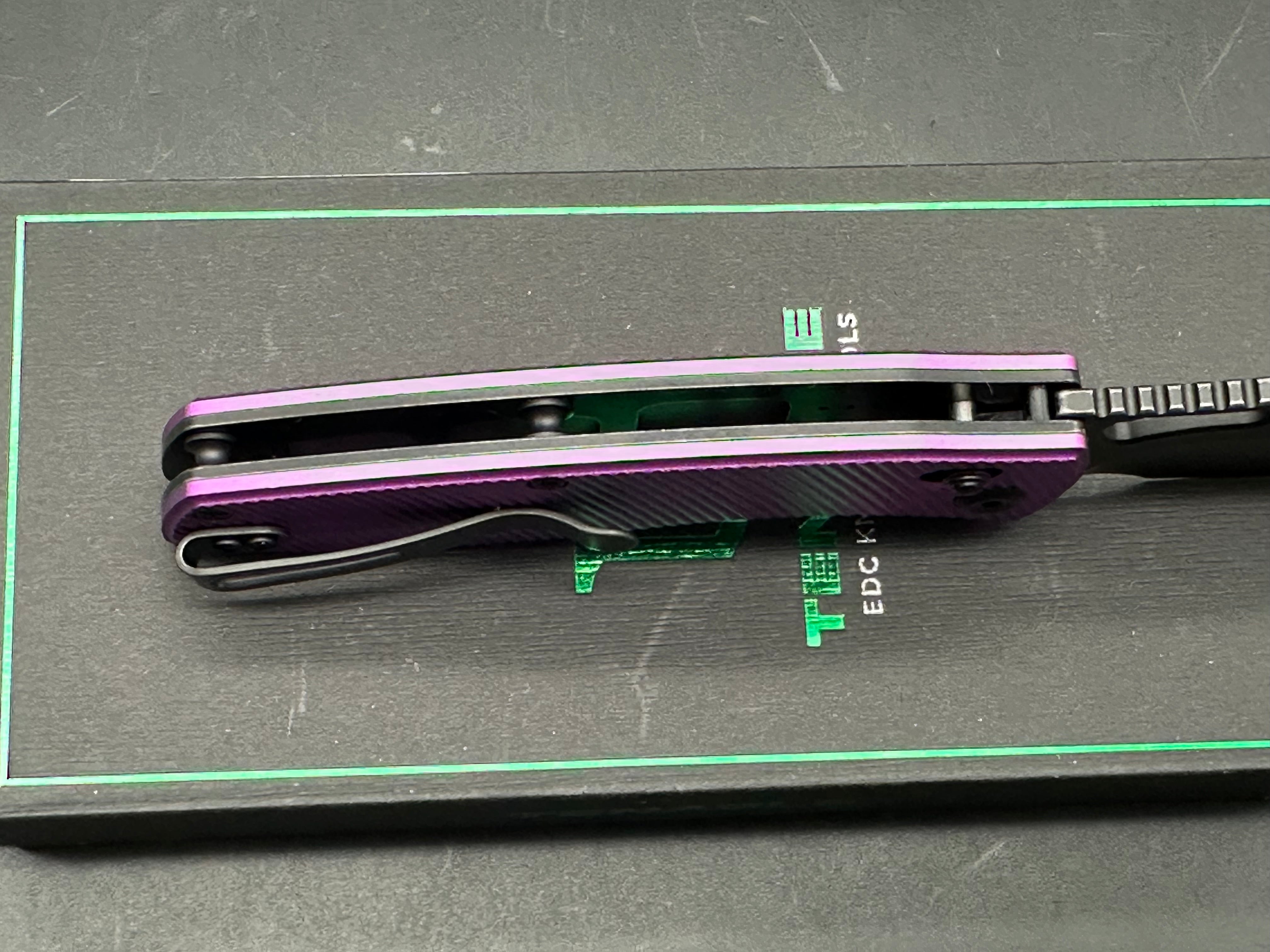 TENABLE HERON FOLDING KNIFE PURPLE ALUMINUM HANDLE NITRO-V PLAIN EDGE BLACKWASH FINISH