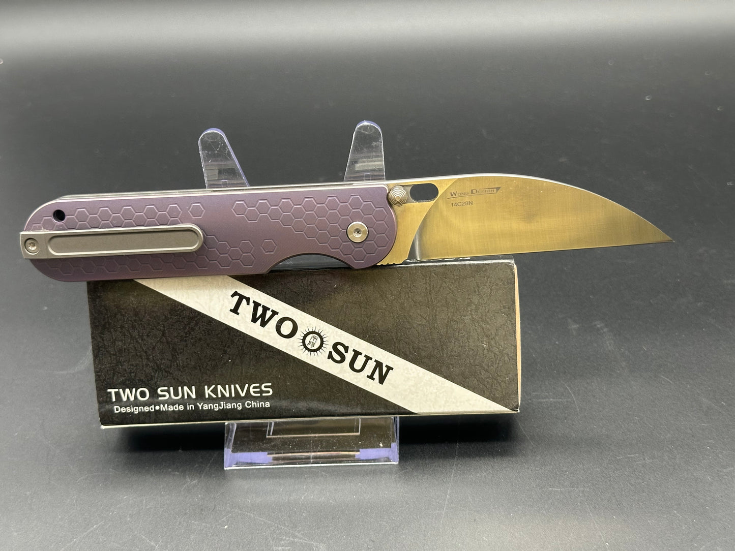 TwoSun TS316 purple titanium handle w/14c28n blade