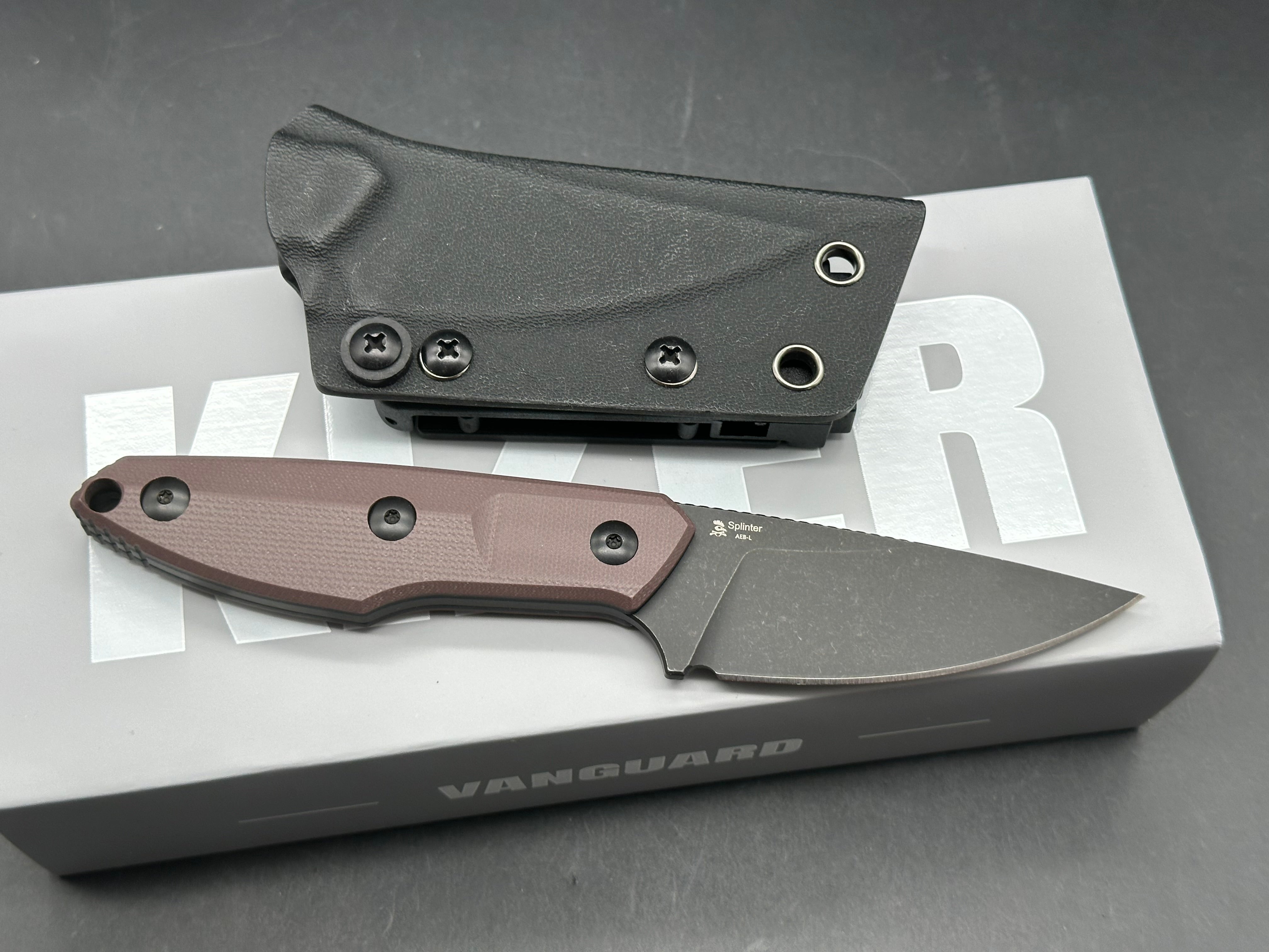 KIZER SPLINTER FIXED BLADE KNIFE BROWN G10 HANDLE AEB-L DROP POINT PLAIN EDGE BLACK STONEWASH FINISH