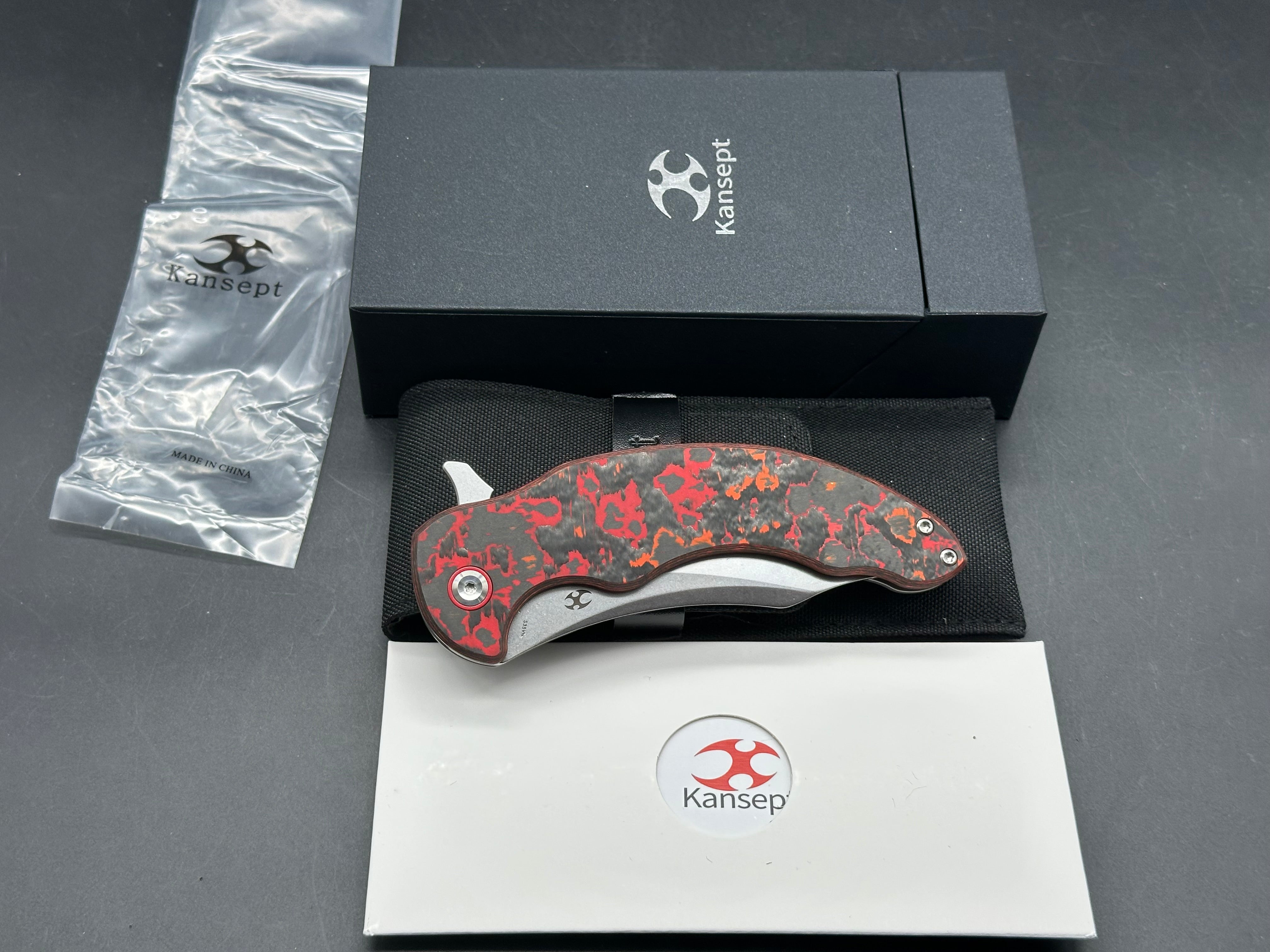 KANSEPT GILGAMESH FLIPPER MARSVALLEY FATCARBON FIBER W/TITANIUM HANDLE ( 3.75" CPM S35VN BLADE)