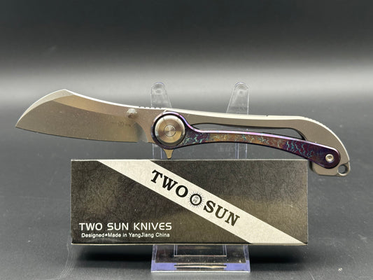 TWOSUN TS403-D2-COLOR FLIPPER POCKET KNIFE TITANIUM & COLOR HANDLE D2 BLADE