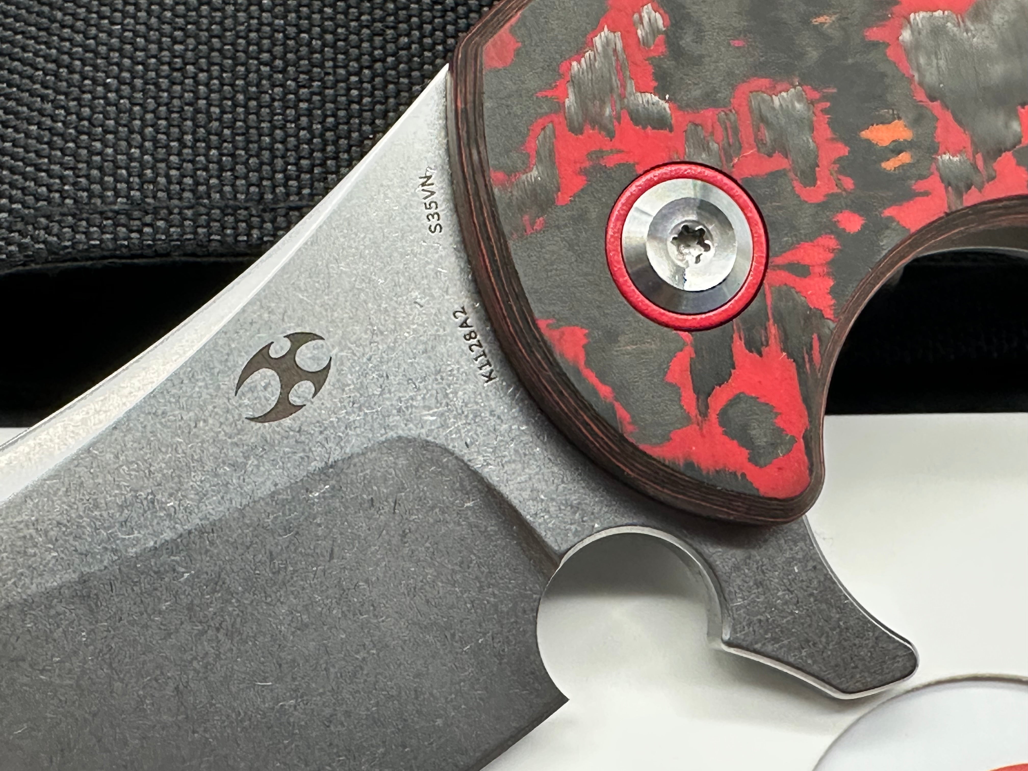 KANSEPT GILGAMESH FLIPPER MARSVALLEY FATCARBON FIBER W/TITANIUM HANDLE ( 3.75" CPM S35VN BLADE)