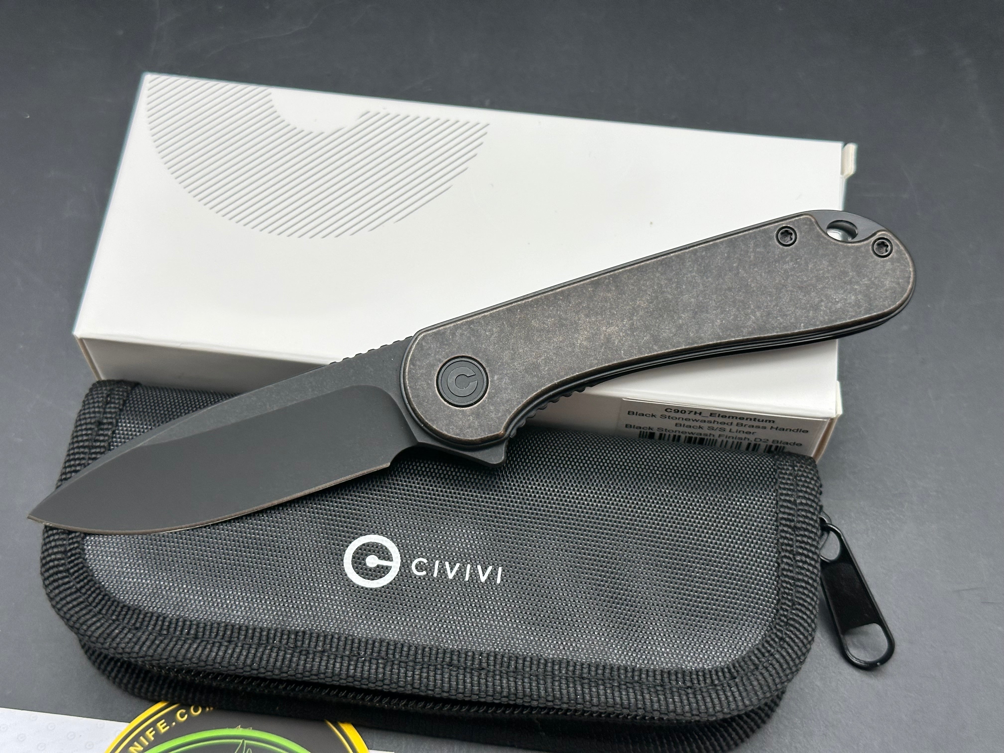 CIVIVI Elementum Liner Lock Knife Brass (2.9" Black Stonewash)