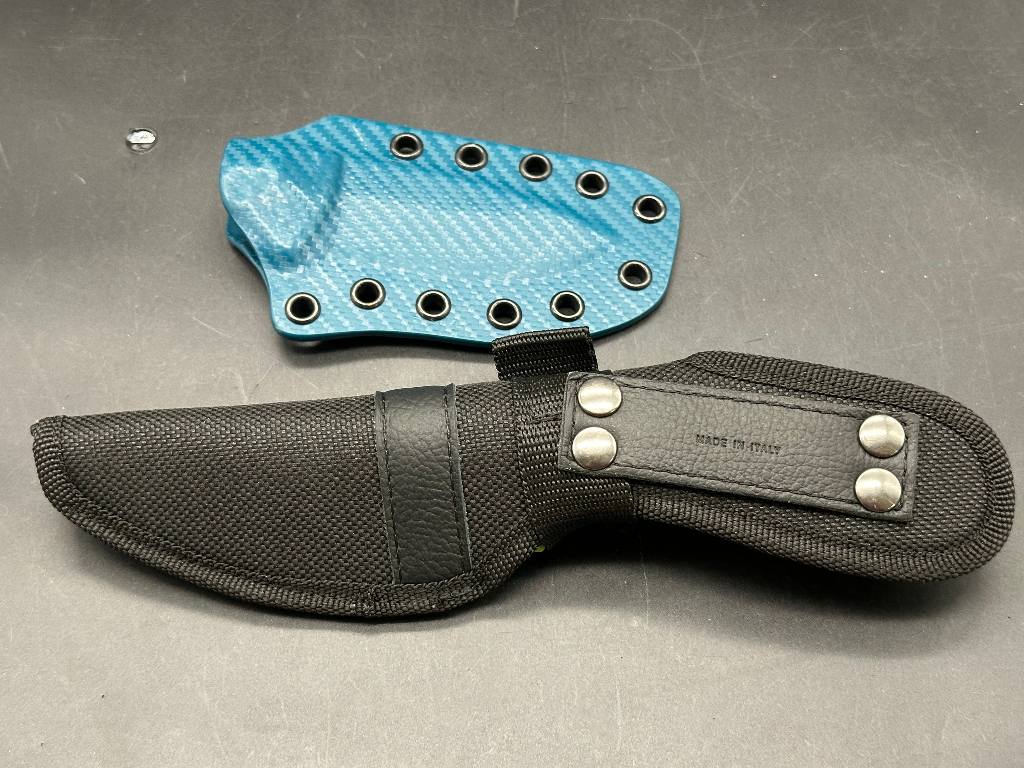 Maserin 975/g10 scales/440c satin blade/custom kydex sheath