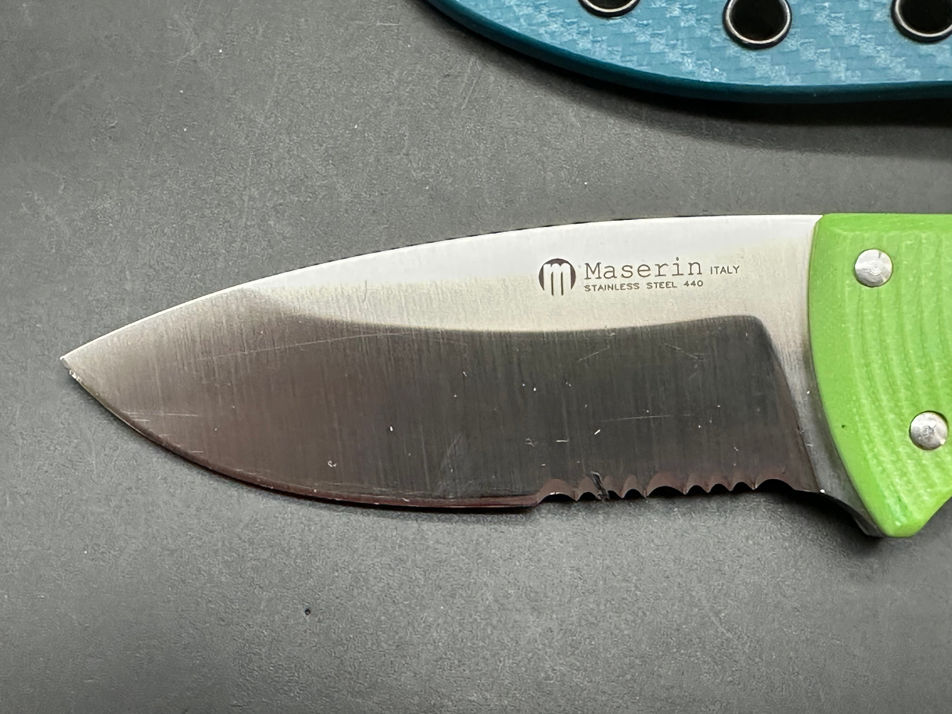 Maserin 975/g10 scales/440c satin blade/custom kydex sheath
