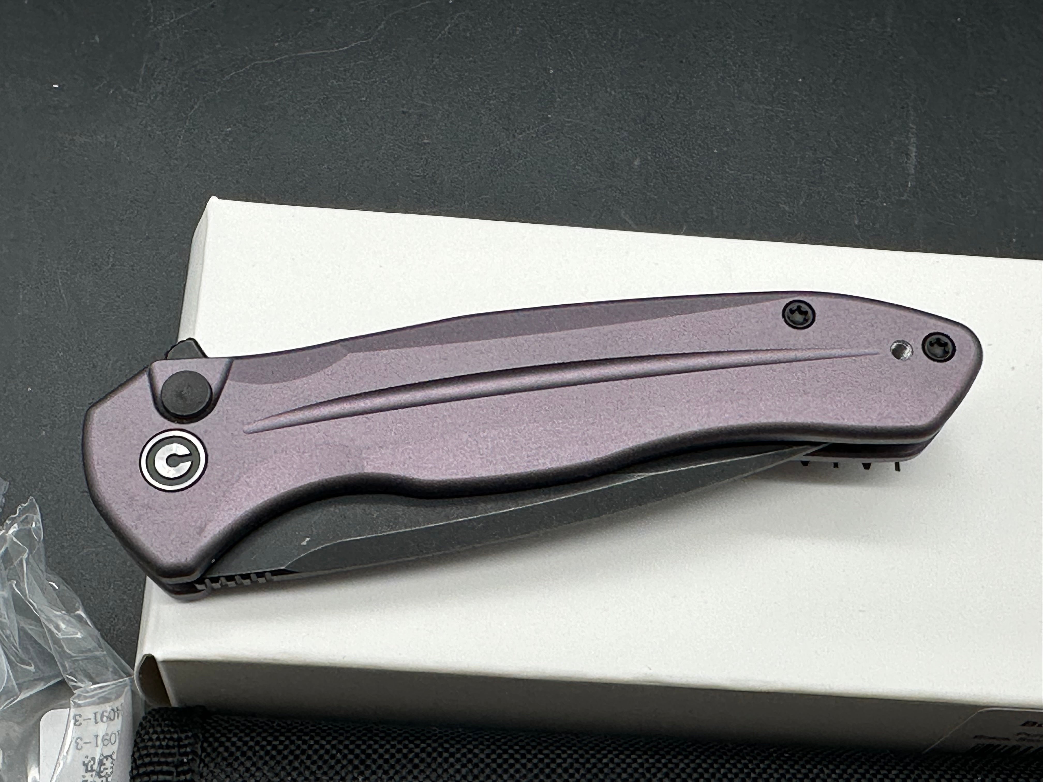 CIVIVI BUTTON LOCK KITEFIN FOLDING KNIFE PURPLE ALUMINUM HANDLE 14C28N BLADE