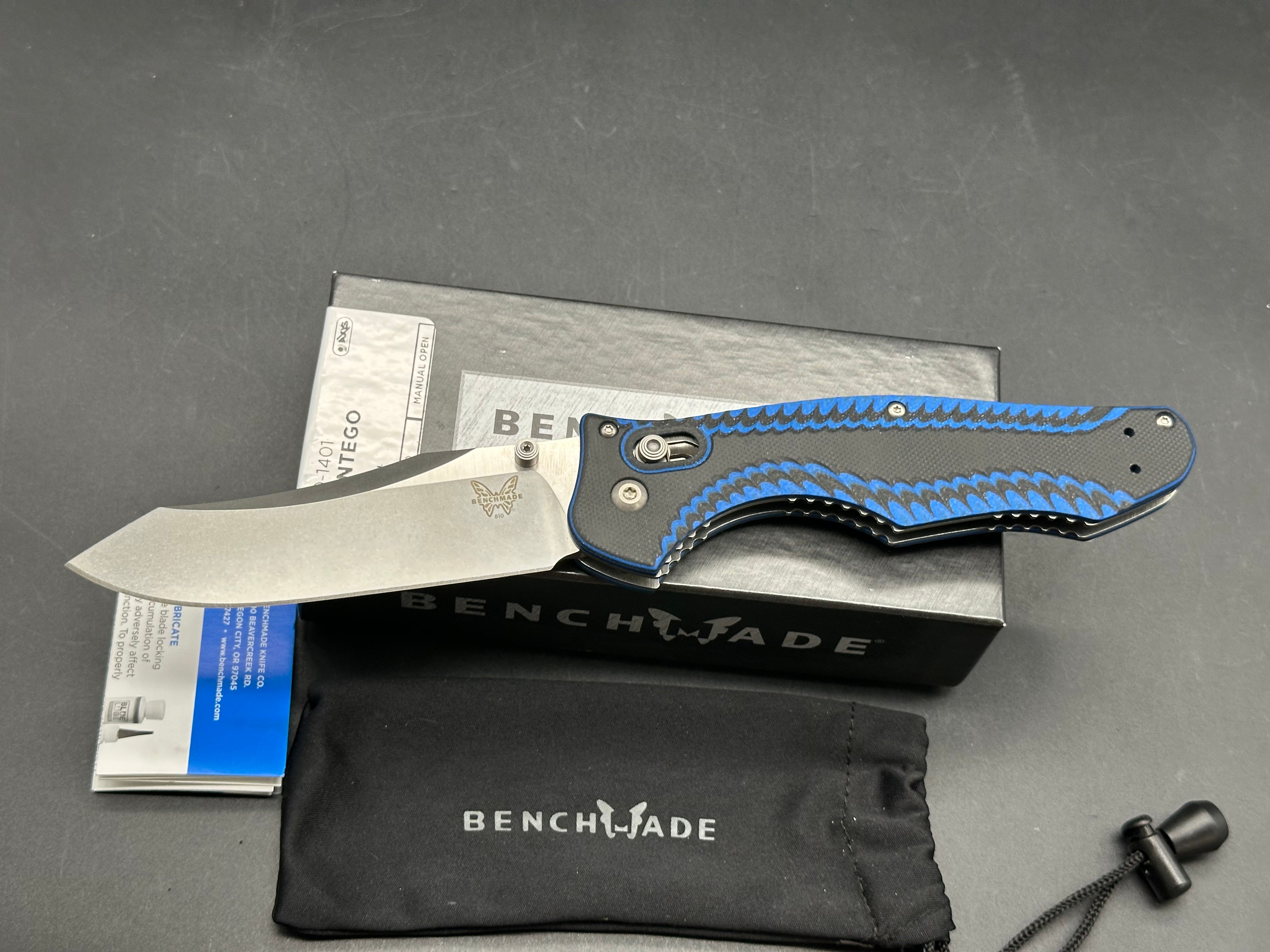 Benchmade Contego (Knifeworks Exclusive) blue/black G10 handles w/M390 blade