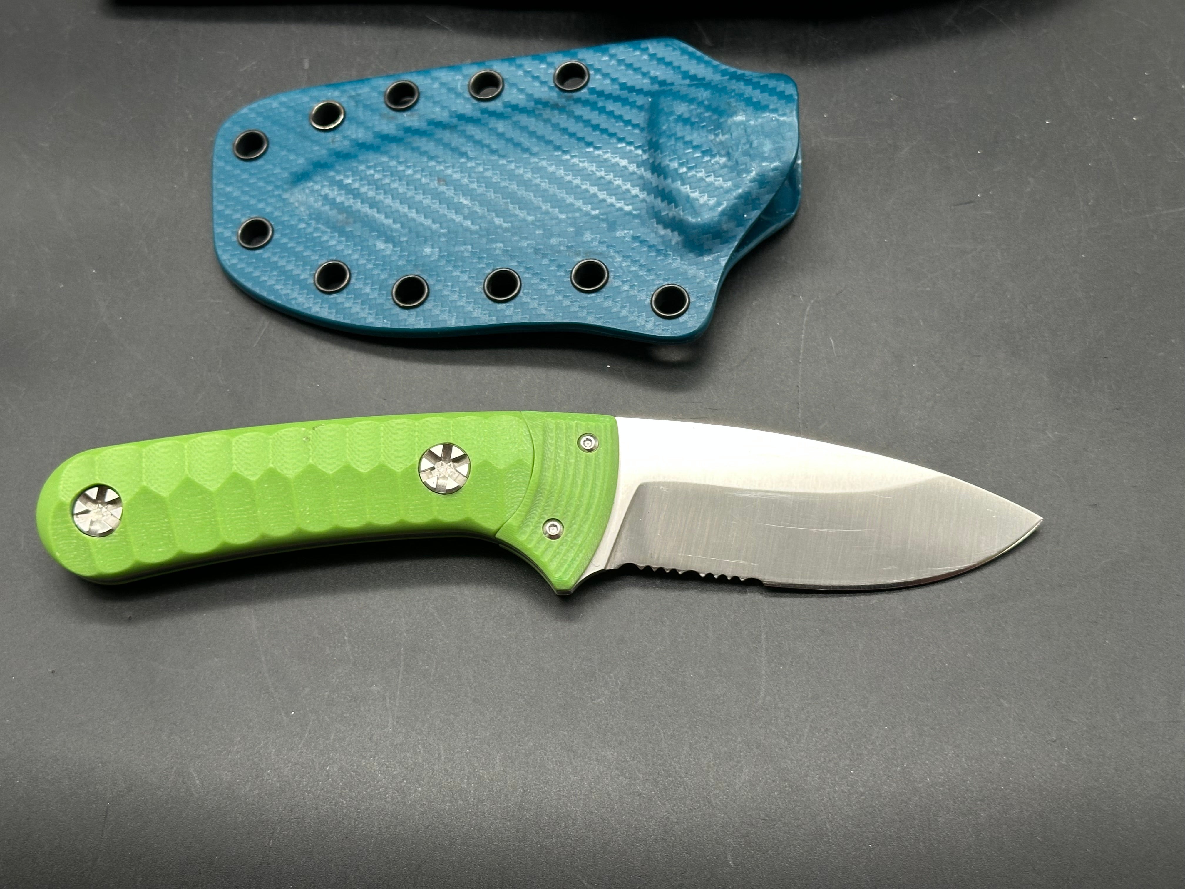Maserin 975/g10 scales/440c satin blade/custom kydex sheath