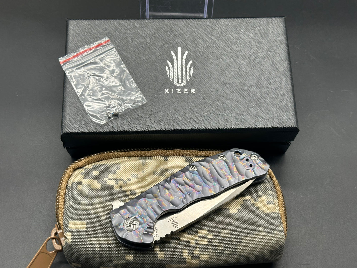 Kizer Ning Shoal Frame Lock Knife Blue Ano Titanium (3.5" Satin) Ki4469A2