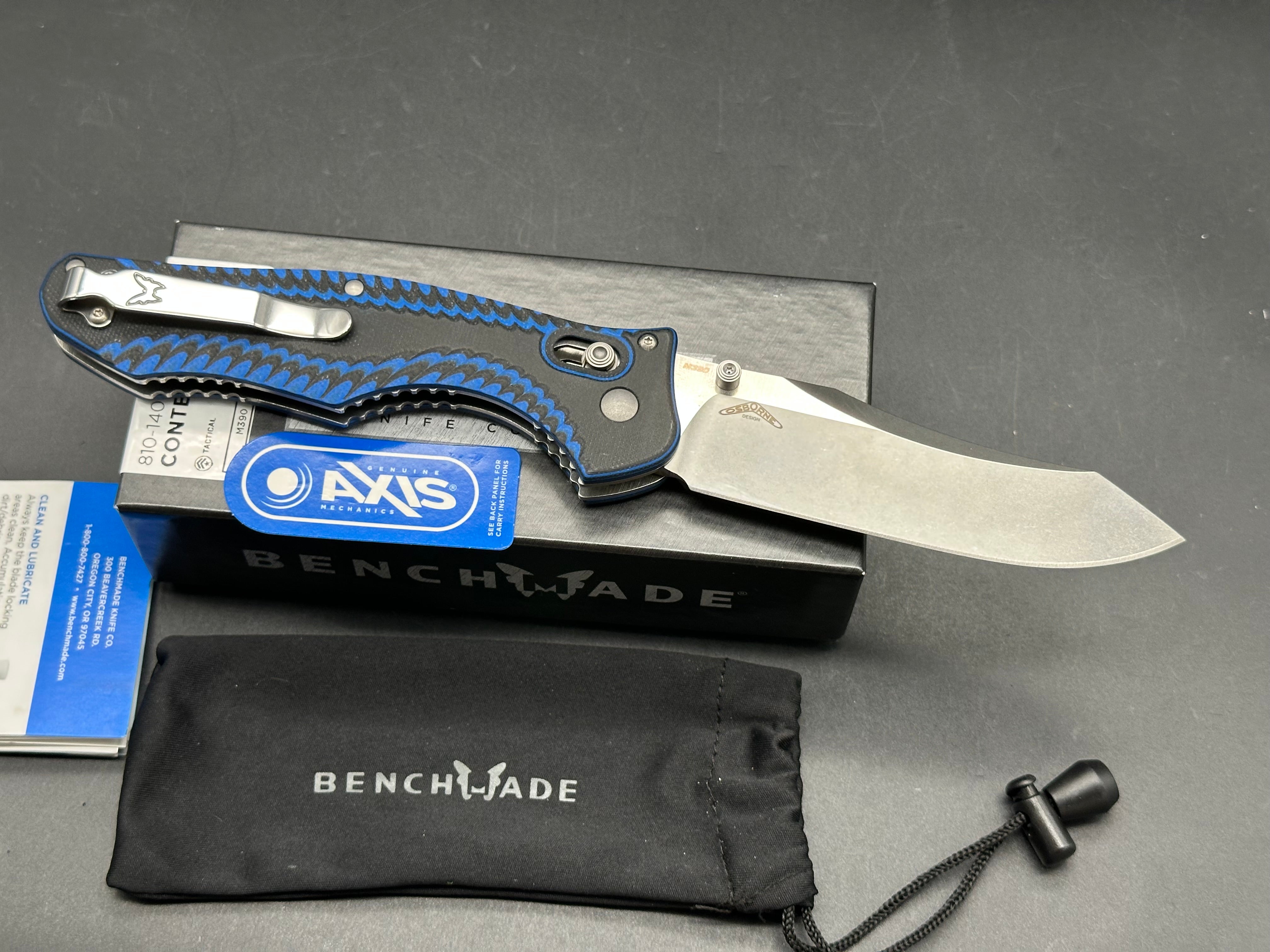 Benchmade Contego (Knifeworks Exclusive) blue/black G10 handles w/M390 blade