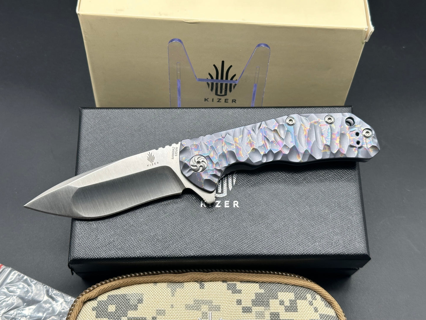 Kizer Ning Shoal Frame Lock Knife Blue Ano Titanium (3.5" Satin) Ki4469A2