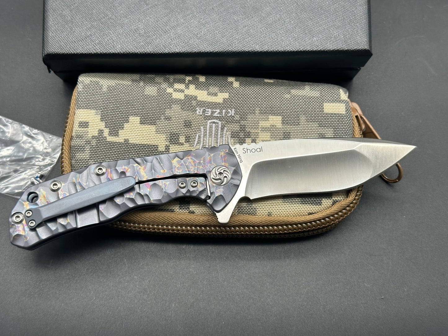 Kizer Ning Shoal Frame Lock Knife Blue Ano Titanium (3.5" Satin) Ki4469A2