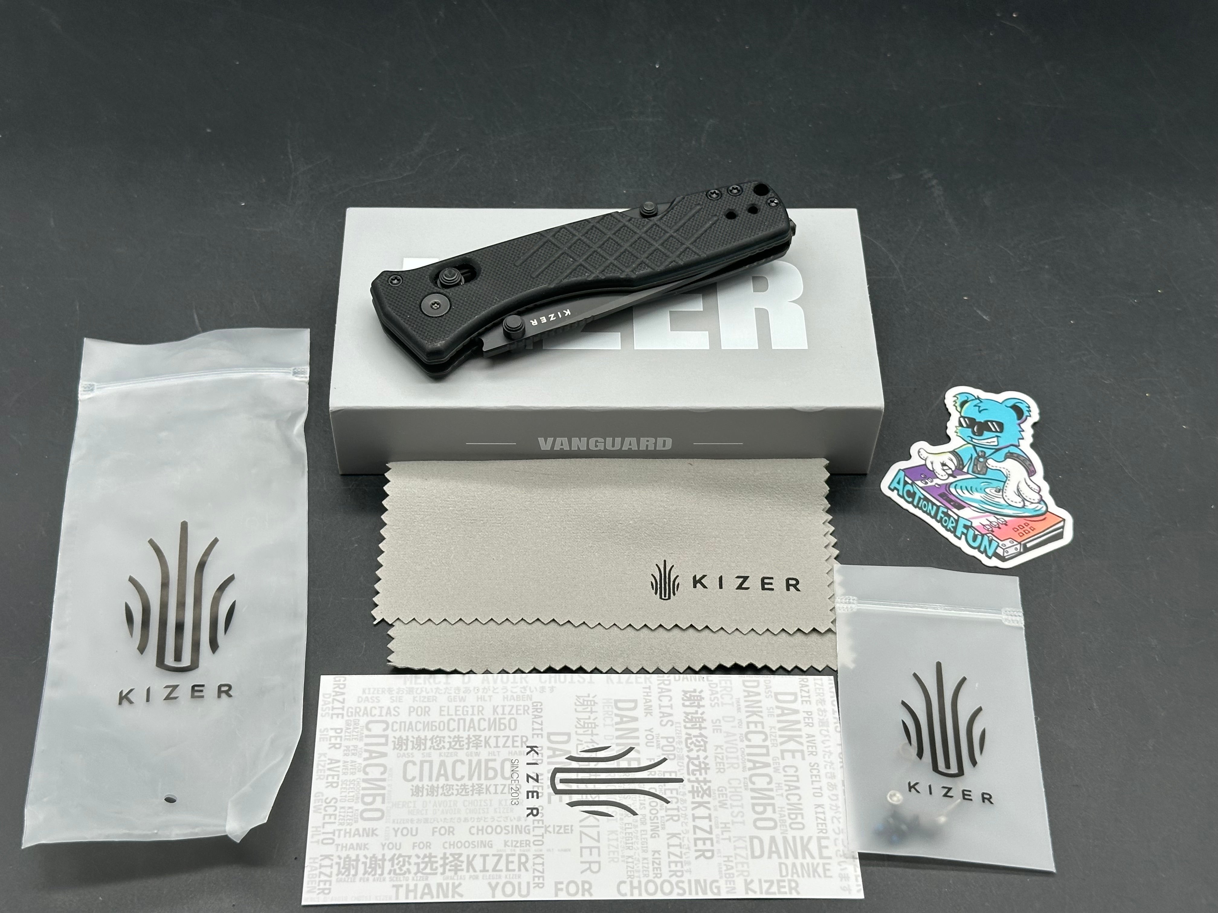 KIZER AEGIS T FOLDING KNIFE BLACK G10 HANDLE AEB-L TANTO BLACK PVD BLADE