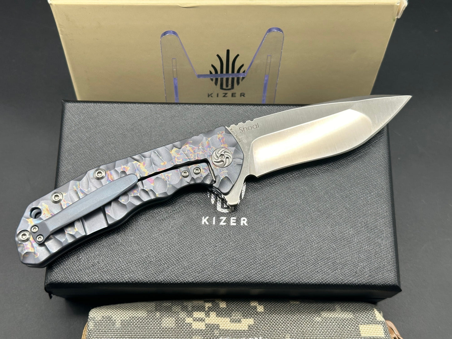 Kizer Ning Shoal Frame Lock Knife Blue Ano Titanium (3.5" Satin) Ki4469A2